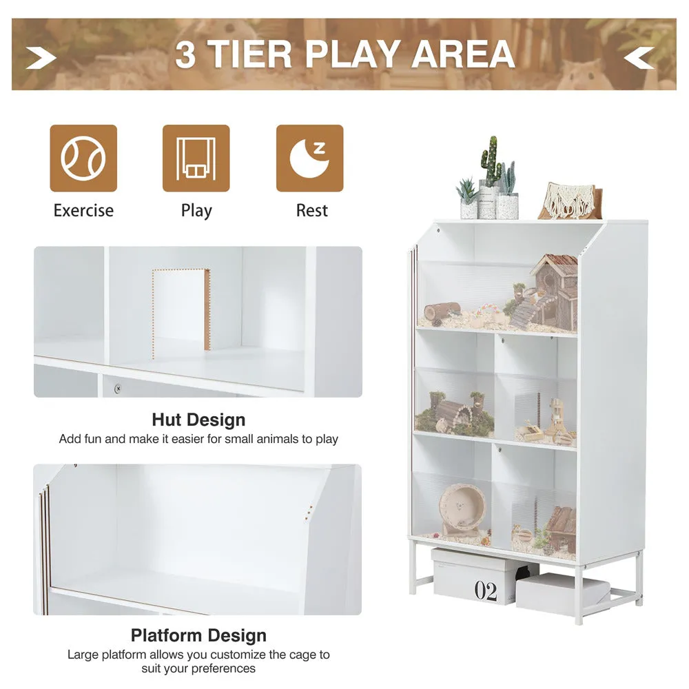 Large Wooden Hamster Cage with 3-Tier Storage Cabinet and Openable Top