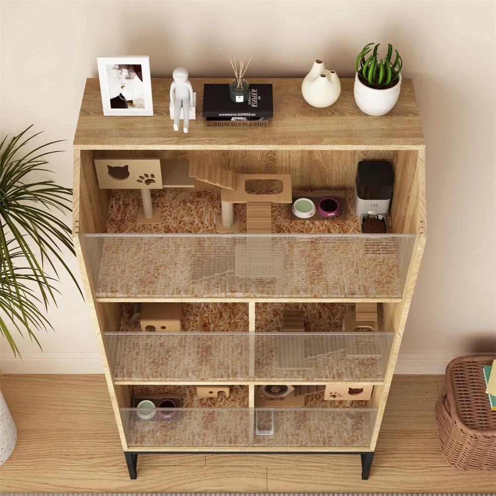 Large Wooden Hamster Cage with 3-Tier Storage Cabinet and Openable Top