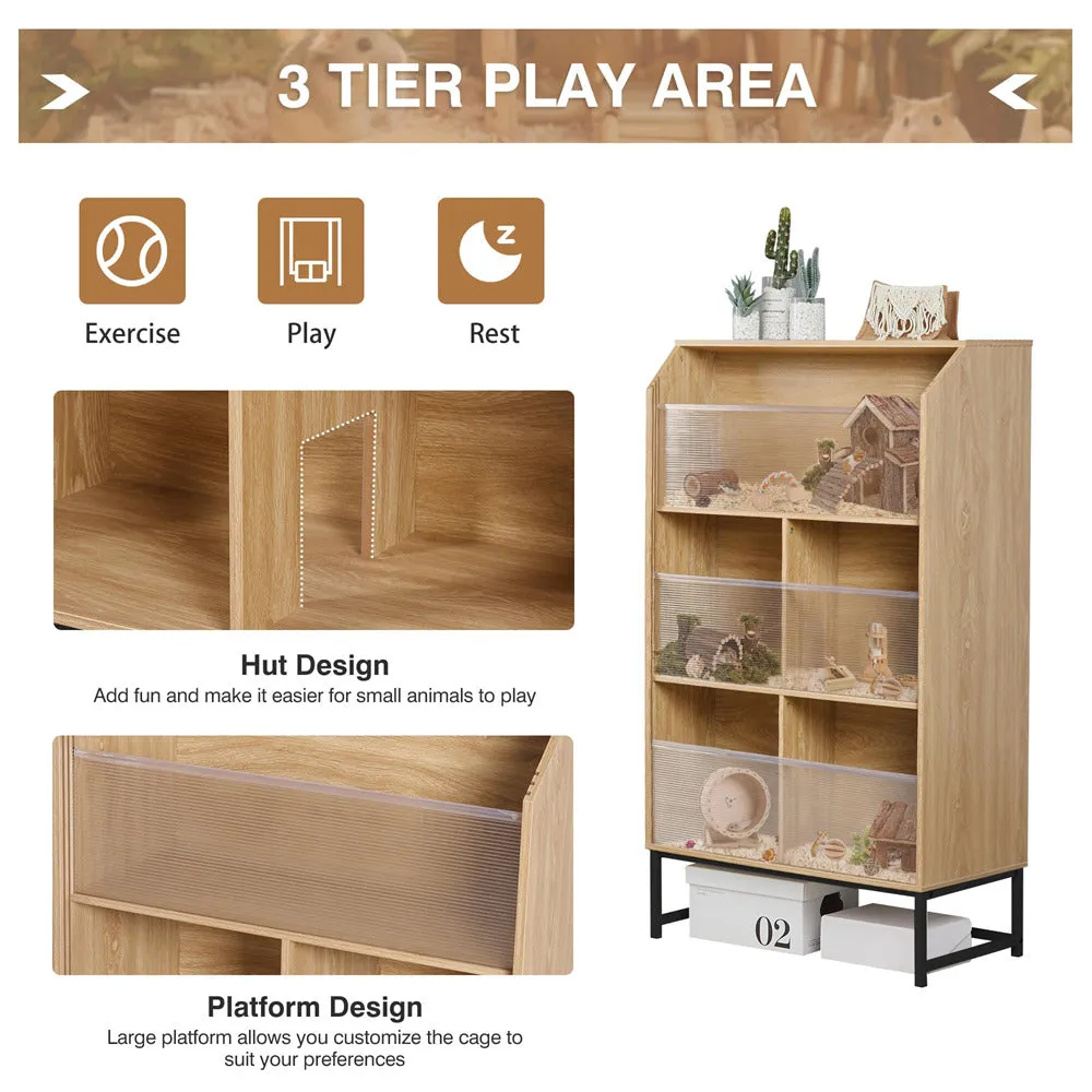 Large Wooden Hamster Cage with 3-Tier Storage Cabinet and Openable Top