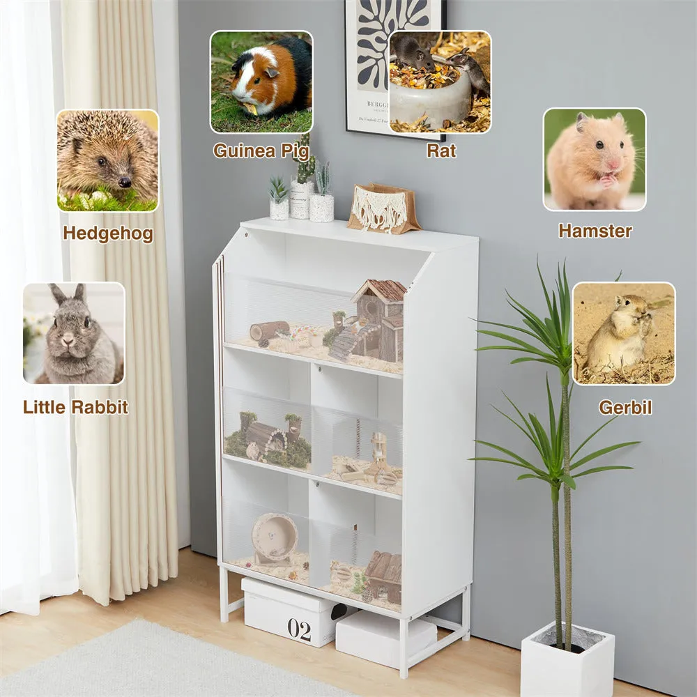 Large Wooden Hamster Cage with 3-Tier Storage Cabinet and Openable Top