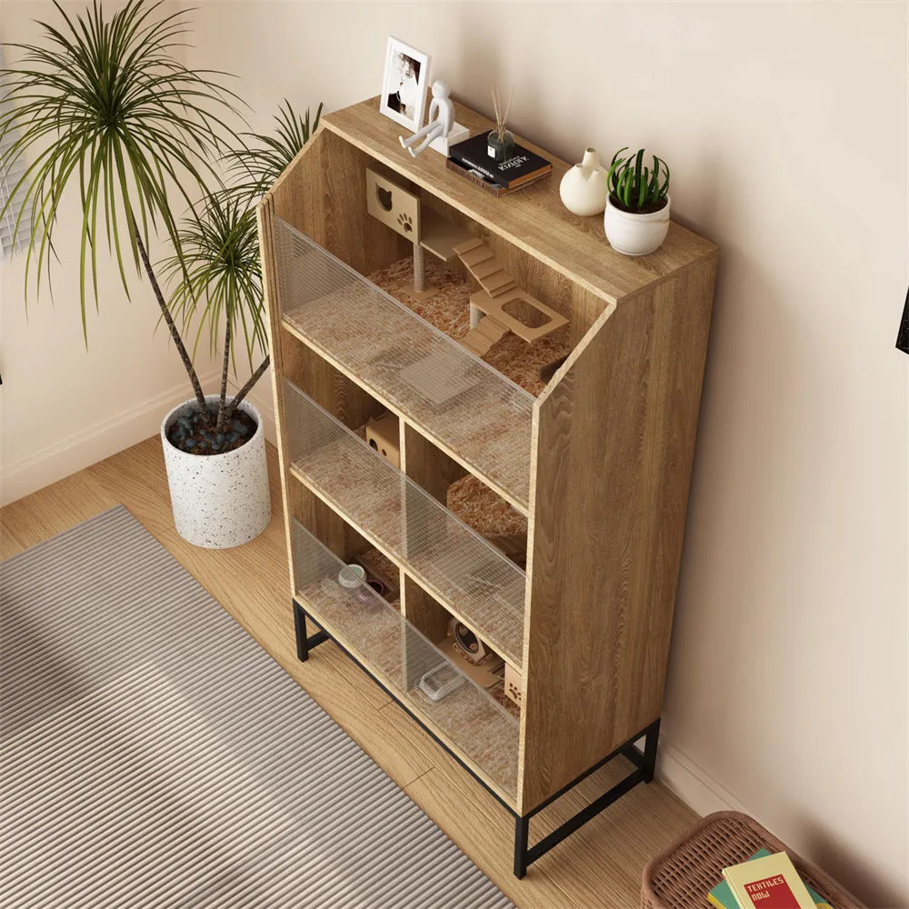 Large Wooden Hamster Cage with 3-Tier Storage Cabinet and Openable Top