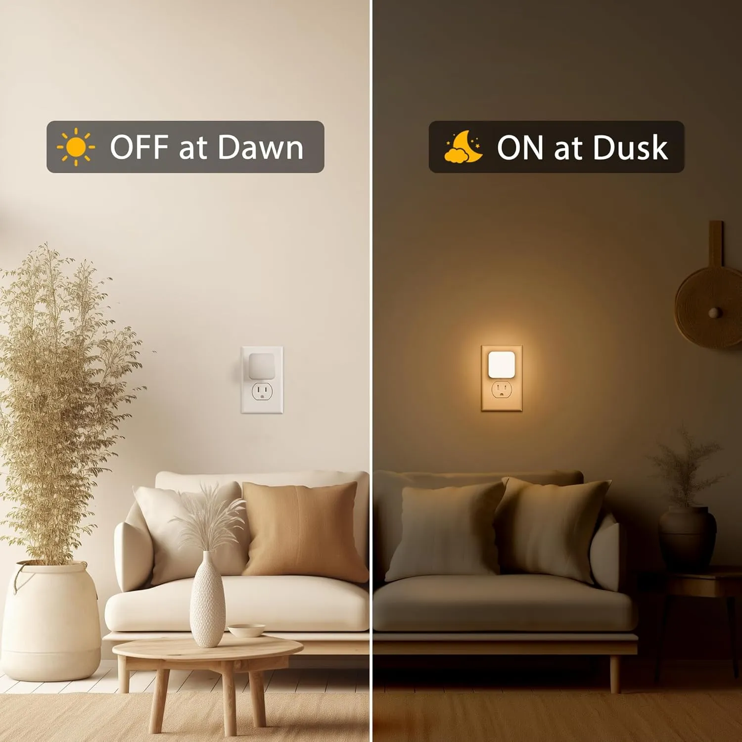 LED Night Light Plug into Wall, 2 Pack, Nightlights With Light Sensor Dusk to Dawn, 0.3W Square Plug in Night Lights for Kids, 3000K Warm White Night Light for Travel Bathroom Bedroom Kitchen