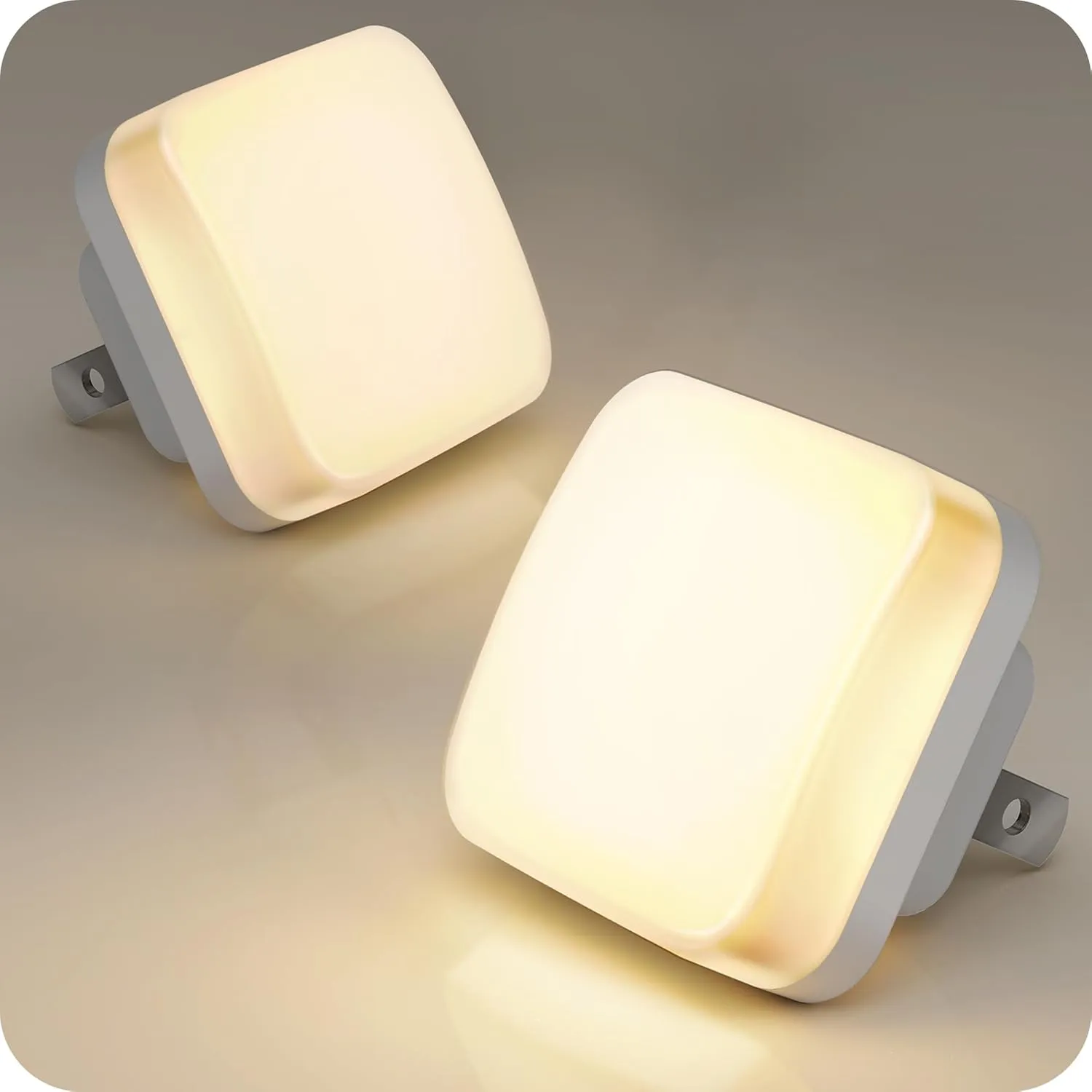 LED Night Light Plug into Wall, 2 Pack, Nightlights With Light Sensor Dusk to Dawn, 0.3W Square Plug in Night Lights for Kids, 3000K Warm White Night Light for Travel Bathroom Bedroom Kitchen