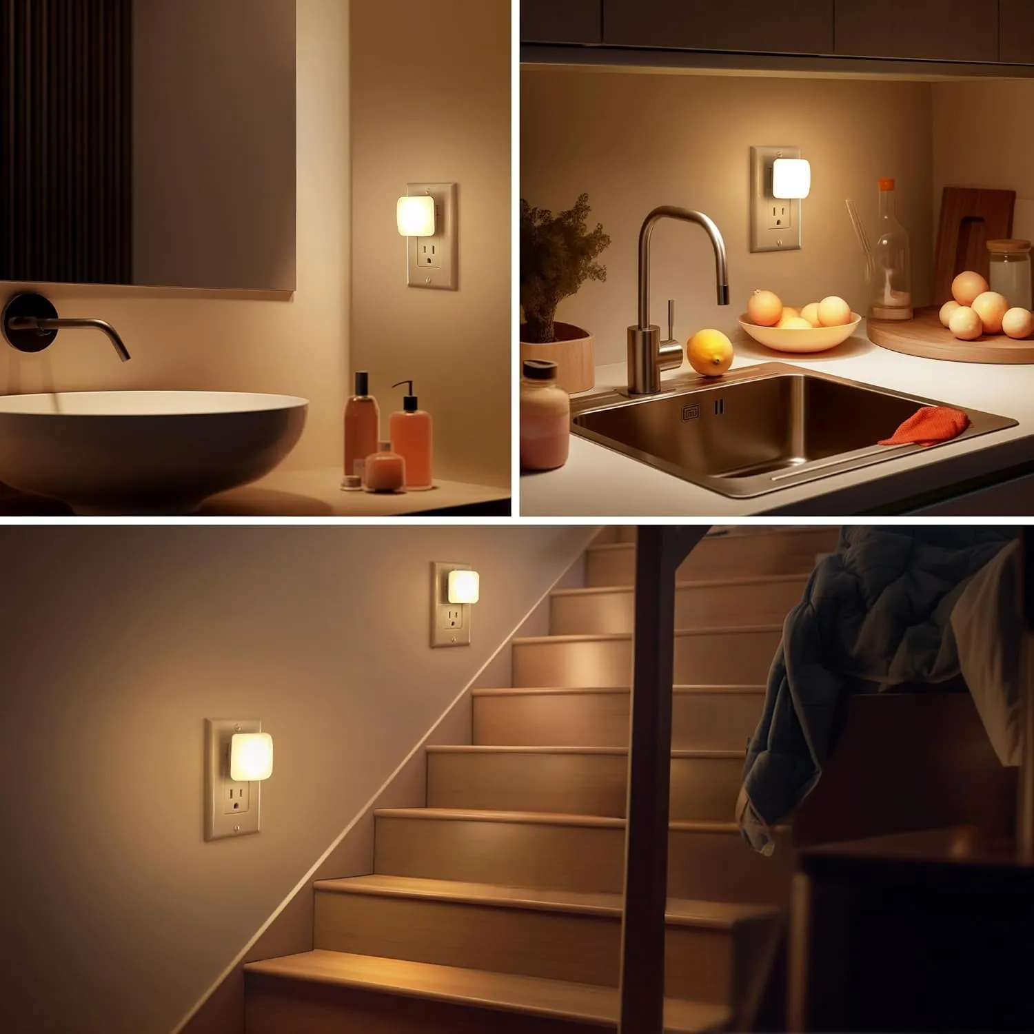 LED Night Light Plug into Wall, 2 Pack, Nightlights With Light Sensor Dusk to Dawn, 0.3W Square Plug in Night Lights for Kids, 3000K Warm White Night Light for Travel Bathroom Bedroom Kitchen