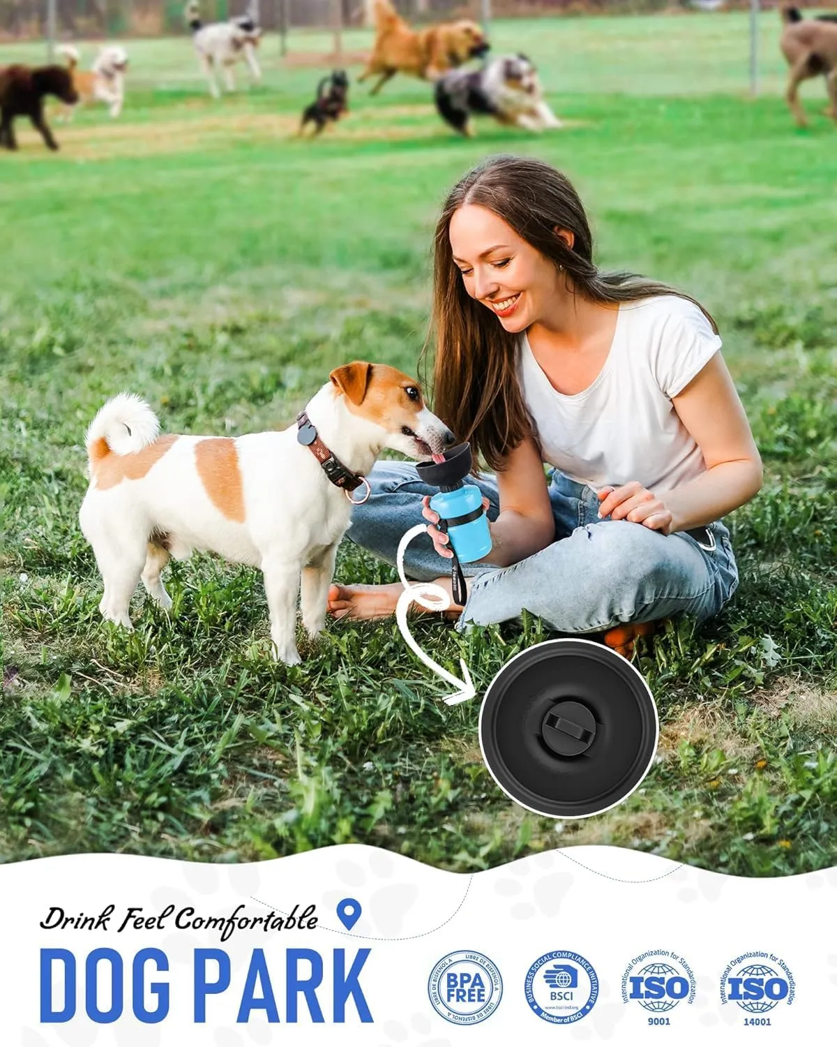 lesotc Dog Water Bottle, Portable Water Dispenser with Bowl, Leak Proof Pet Travel Squeeze Bottle, Puppy Essentials Dog Stuff Accessories for Outdoor Walking, Hiking, Camping