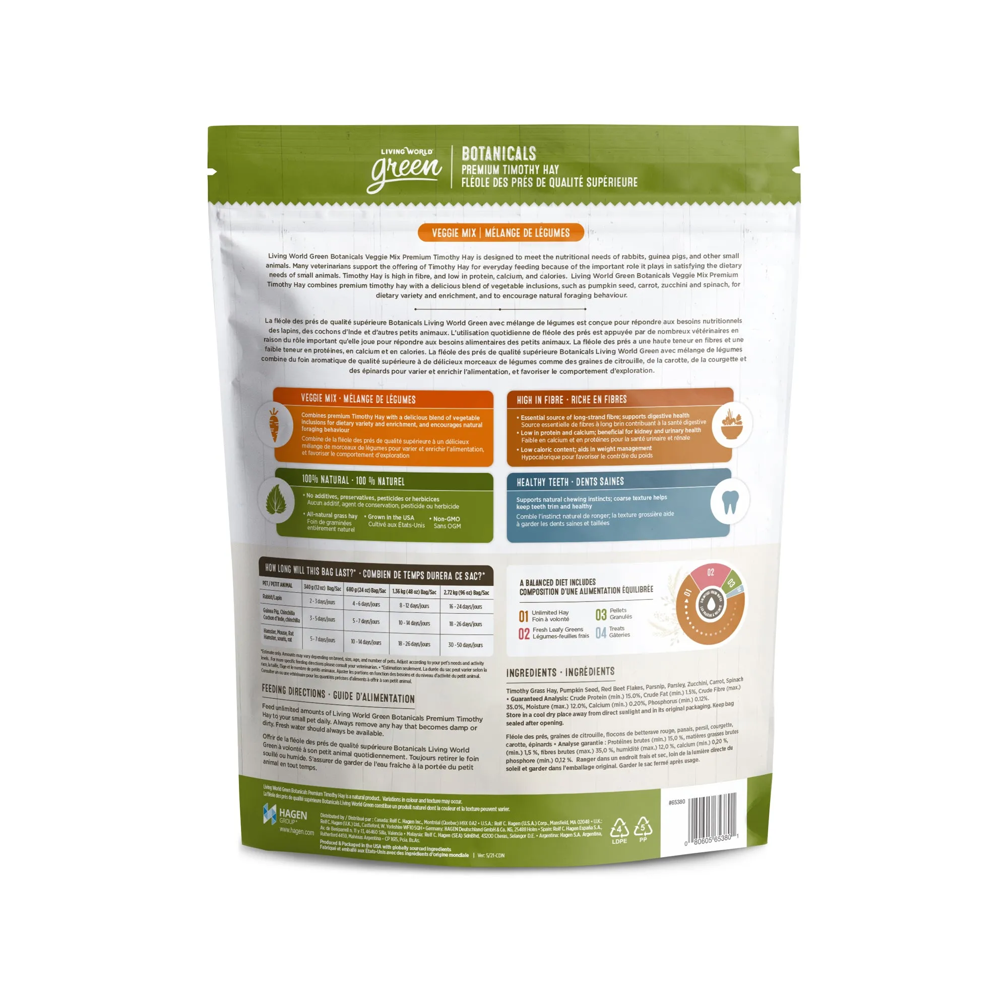 Living World Green Botanicals Premium Timothy Hay - Veggie Mix - 340 g (12 oz)