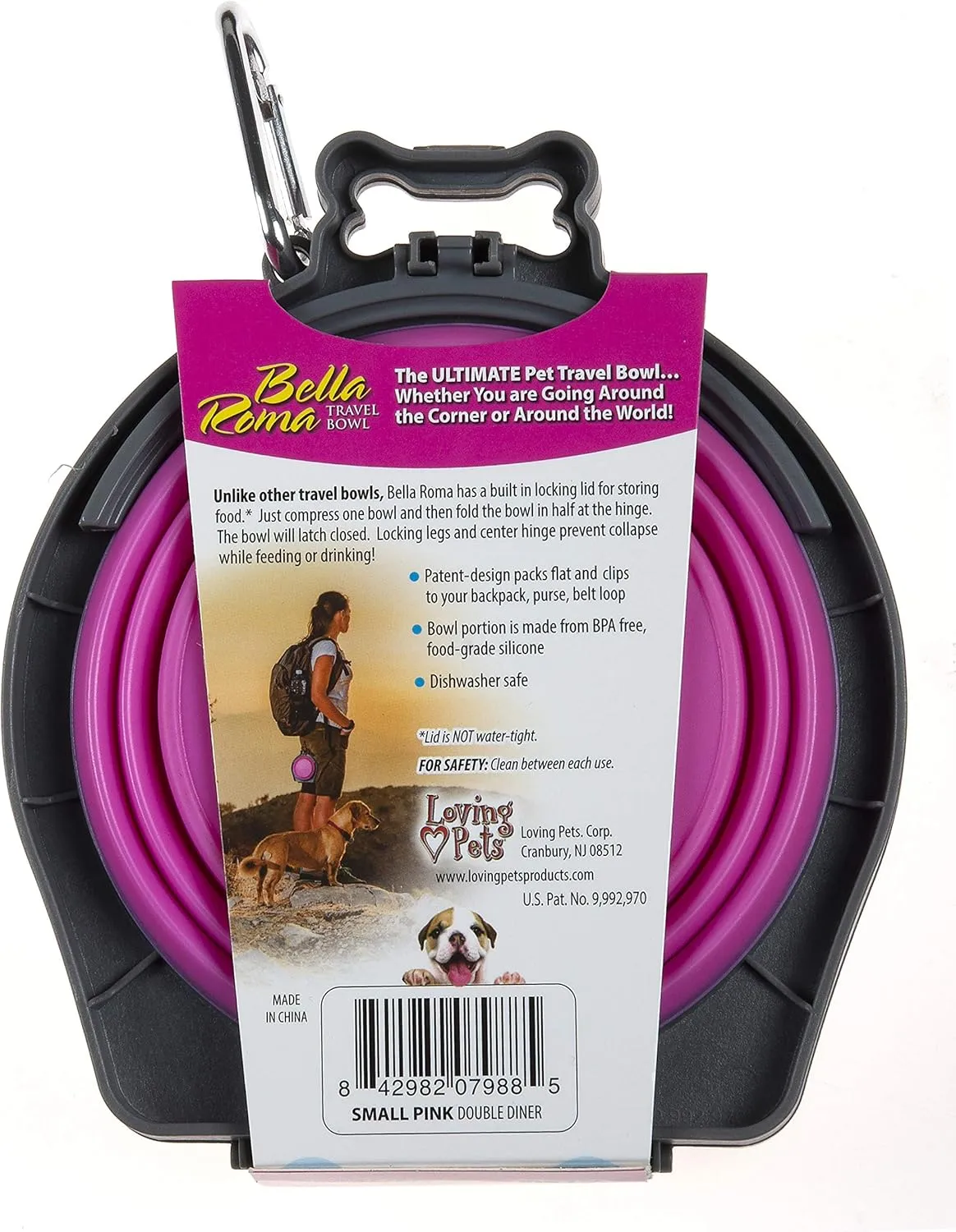 Loving Pets - Bella Roma Double Diner Portable Travel Dog Bowls Collapsible Combined Dog Food & Water Bowls (Pink, Small)