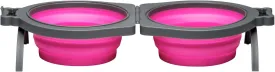 Loving Pets - Bella Roma Double Diner Portable Travel Dog Bowls Collapsible Combined Dog Food & Water Bowls (Pink, Small)