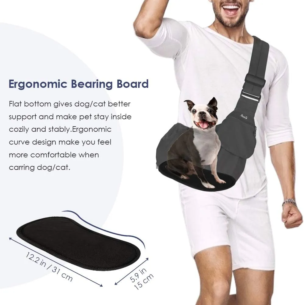 Lukovee Dog Sling Carrier, Hard Bottom Support & Adjustable Soft Padded Shoudler Strap Dog Slings for Small Dogs, Dog Purse with Drawstring Mesh Opening & Zipper Pockets for Puppy Cat Pet (Black)