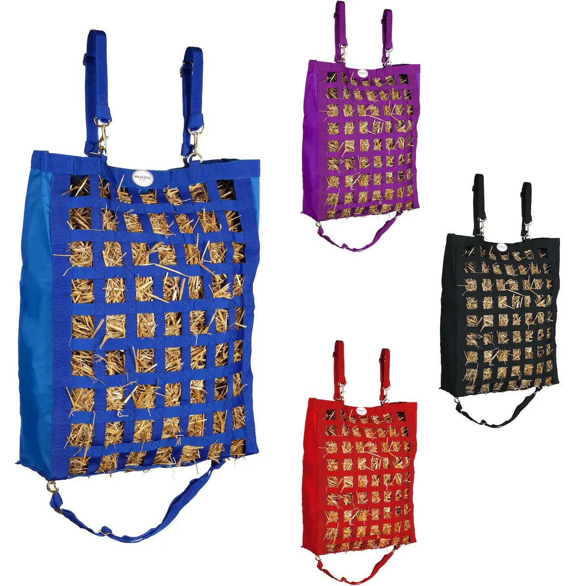 Majestic Ally Nylon Fabric 27"x21'x7.5" Slow Feeder Hay Bag for Horses and small Animals With Adjustable Travel Feeder for Trailer and Stall Comes in 4 Colors