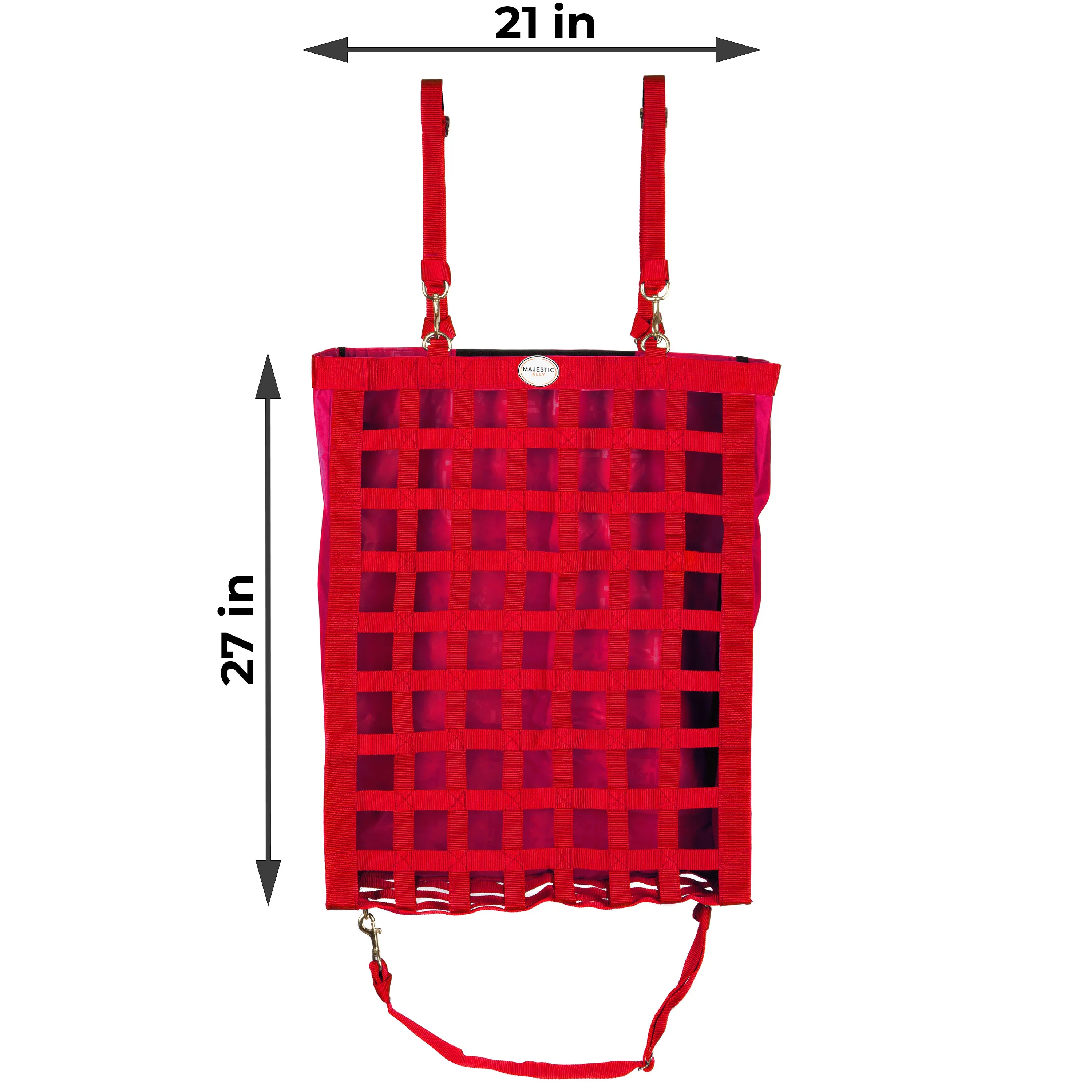Majestic Ally Nylon Fabric 27"x21'x7.5" Slow Feeder Hay Bag for Horses and small Animals With Adjustable Travel Feeder for Trailer and Stall Comes in 4 Colors