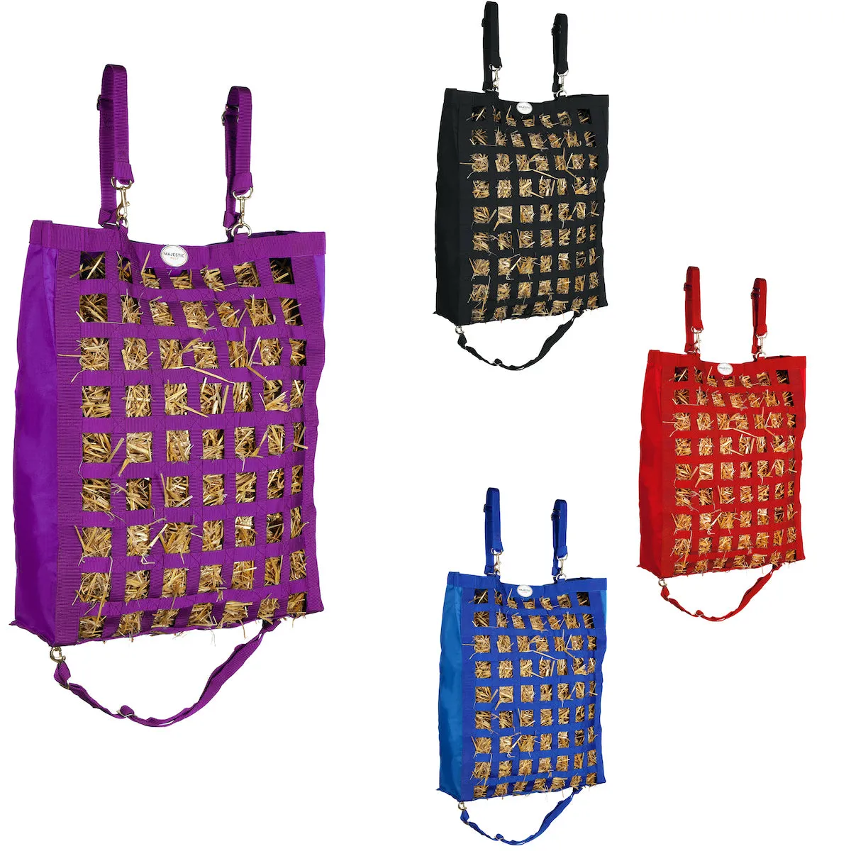 Majestic Ally Nylon Fabric 27"x21'x7.5" Slow Feeder Hay Bag for Horses and small Animals With Adjustable Travel Feeder for Trailer and Stall Comes in 4 Colors