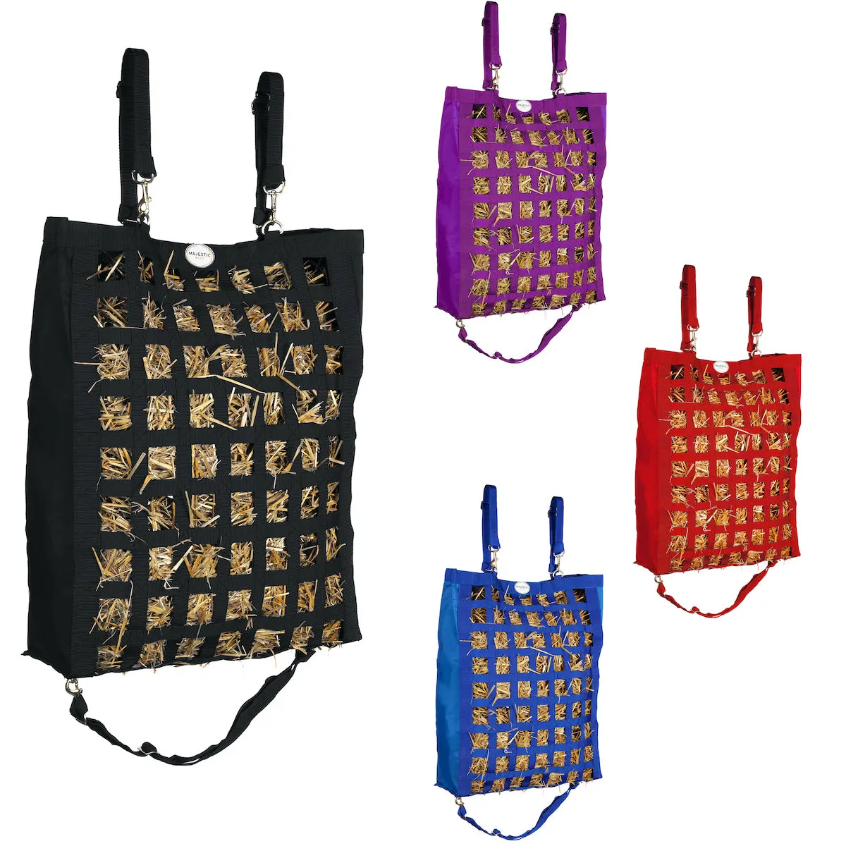 Majestic Ally Nylon Fabric 27"x21'x7.5" Slow Feeder Hay Bag for Horses and small Animals With Adjustable Travel Feeder for Trailer and Stall Comes in 4 Colors
