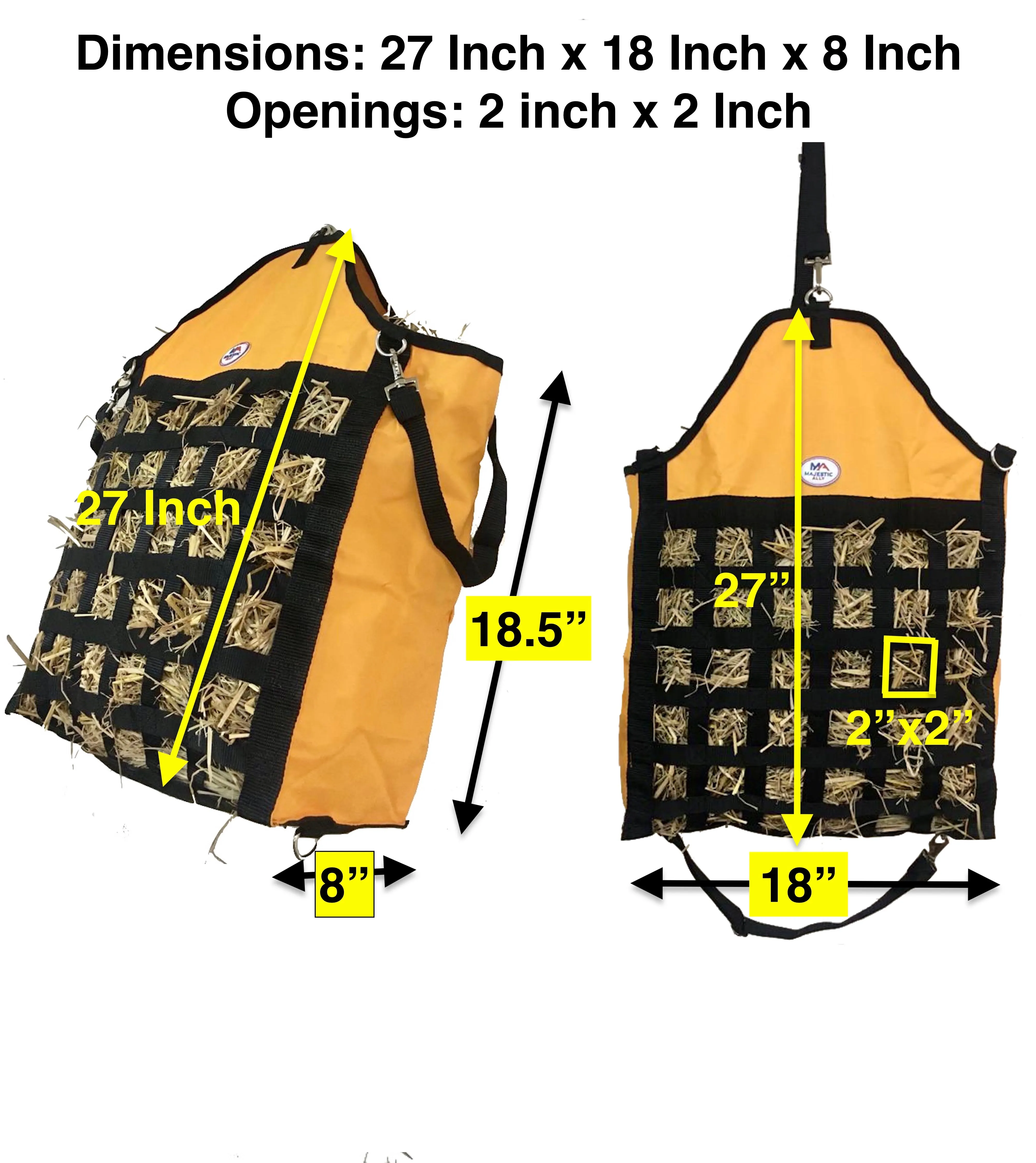 Majestic Ally Slow Feed Hay Bag for Horses, Adjustable Travel Feeder for Trailer, Stall, and Portable Wear, Feeding Sack with Strap Support, Simulates Grazing, Reduces Waste