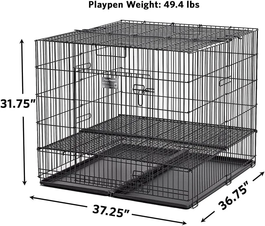 MidWest Homes for Pets, Puppy Playpen -Model 236-05, Half-inch Floor Grid & Removable Pan Included, Black Playpen