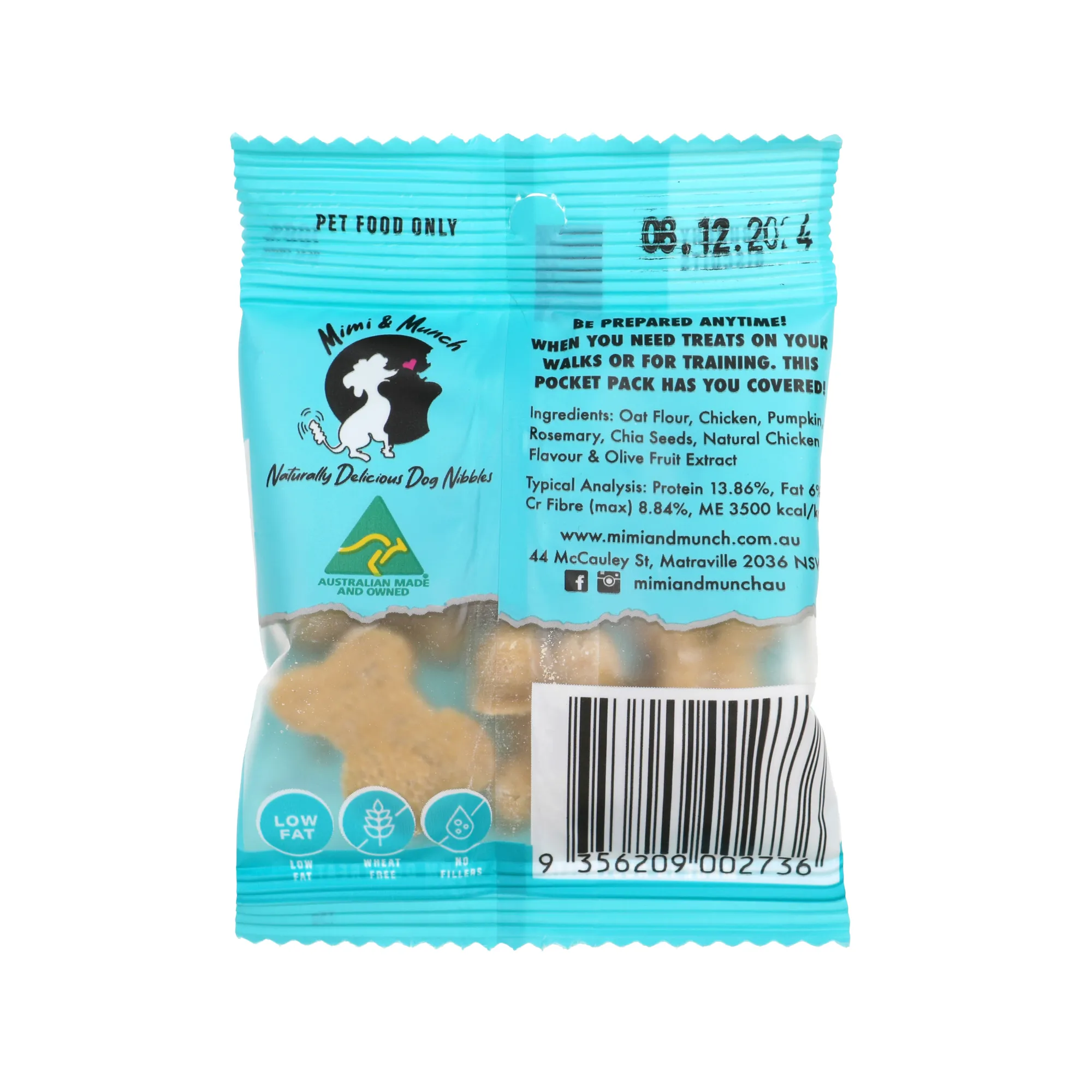 Mimi & Munch Pocket Pack Roast Chicken Natural Wheat Free Biscuits Strip of 5 Mini Packs Dog Treats 75g
