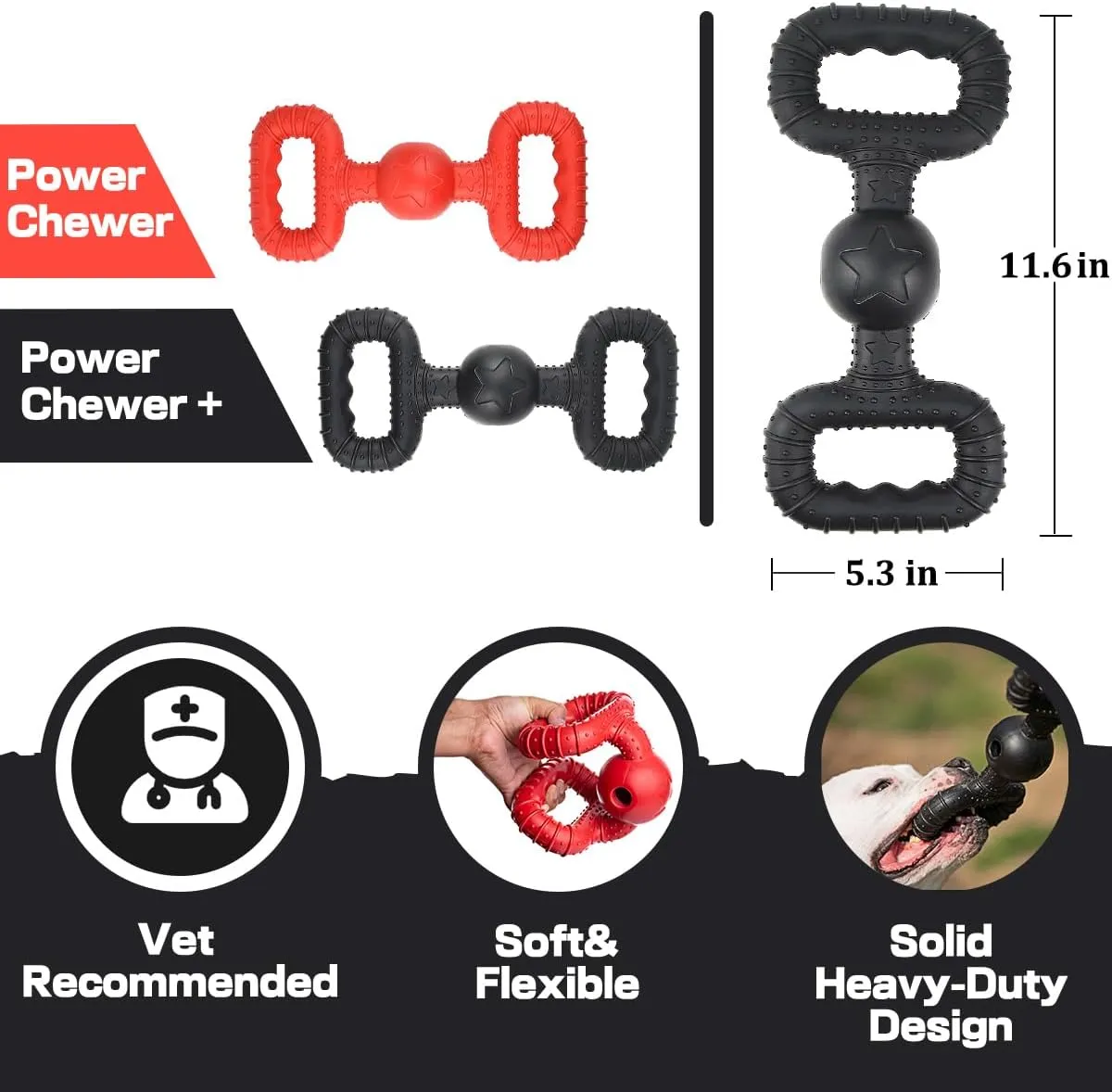 Natural Rubber Dog Toys for Medium Aggressive Chewers - Lifetime Replacement - Tough Tug War Dog Toy for Medium Dogs Tooth Clean, Red