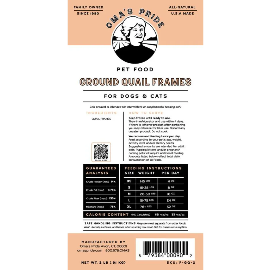Oma's Pride Ground Quail Frames Raw Frozen Dog and Cat Food
