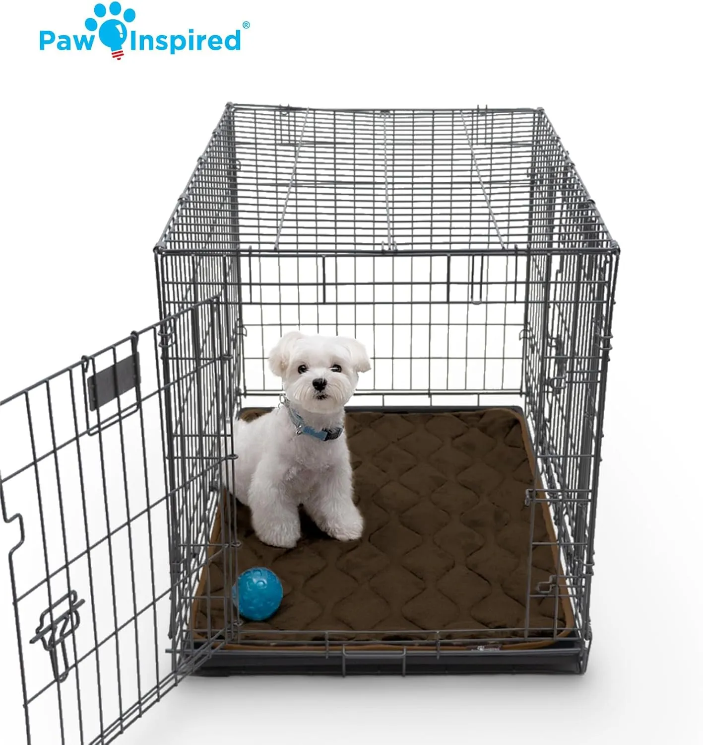 Paw Inspired Washable Padded Crate Mats for Dogs | 35 x 22 Pad, Fits 36-inch Kennels | Leakproof, Waterproof Bottom, Plush Pet Beds (Dark Brown)