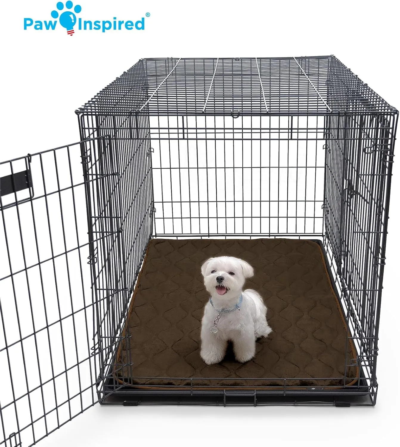 Paw Inspired Washable Padded Crate Mats for Dogs | 47 x 29 Pad, Fits 48-inch Kennels | Leakproof, Waterproof Bottom, Plush Pet Beds (Dark Brown)