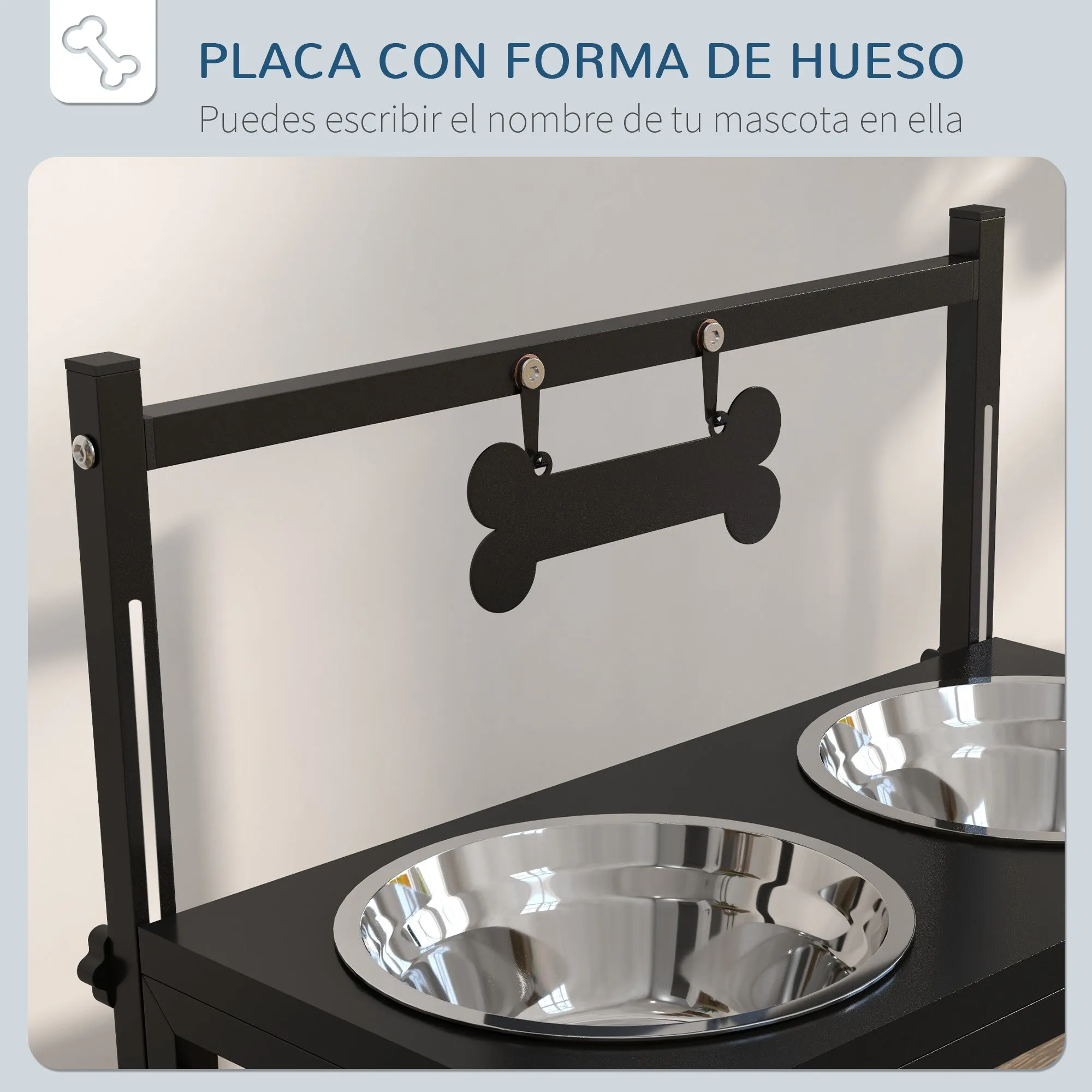 PawHut Adjustable Elevated Dog Feeder with 2 Stainless Steel Bowls - Black, 40.5x22x39 cm