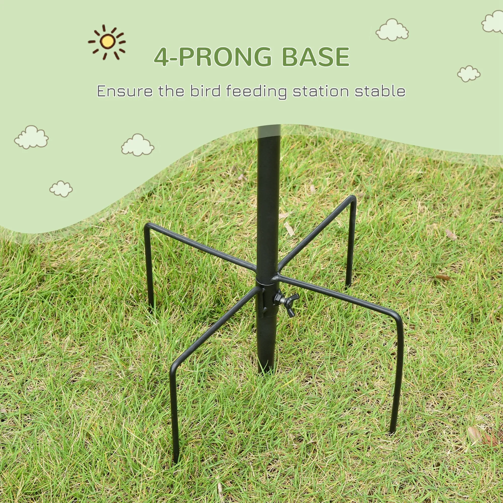 PawHut Bird Feeding Station Kit Wild Bird Feeder Pole w/ 6 Hooks 4 Hanging Feeders