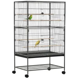 PawHut Large Bird Cage Budgie Cage for Finch Canaries Parrot with Stand Grey
