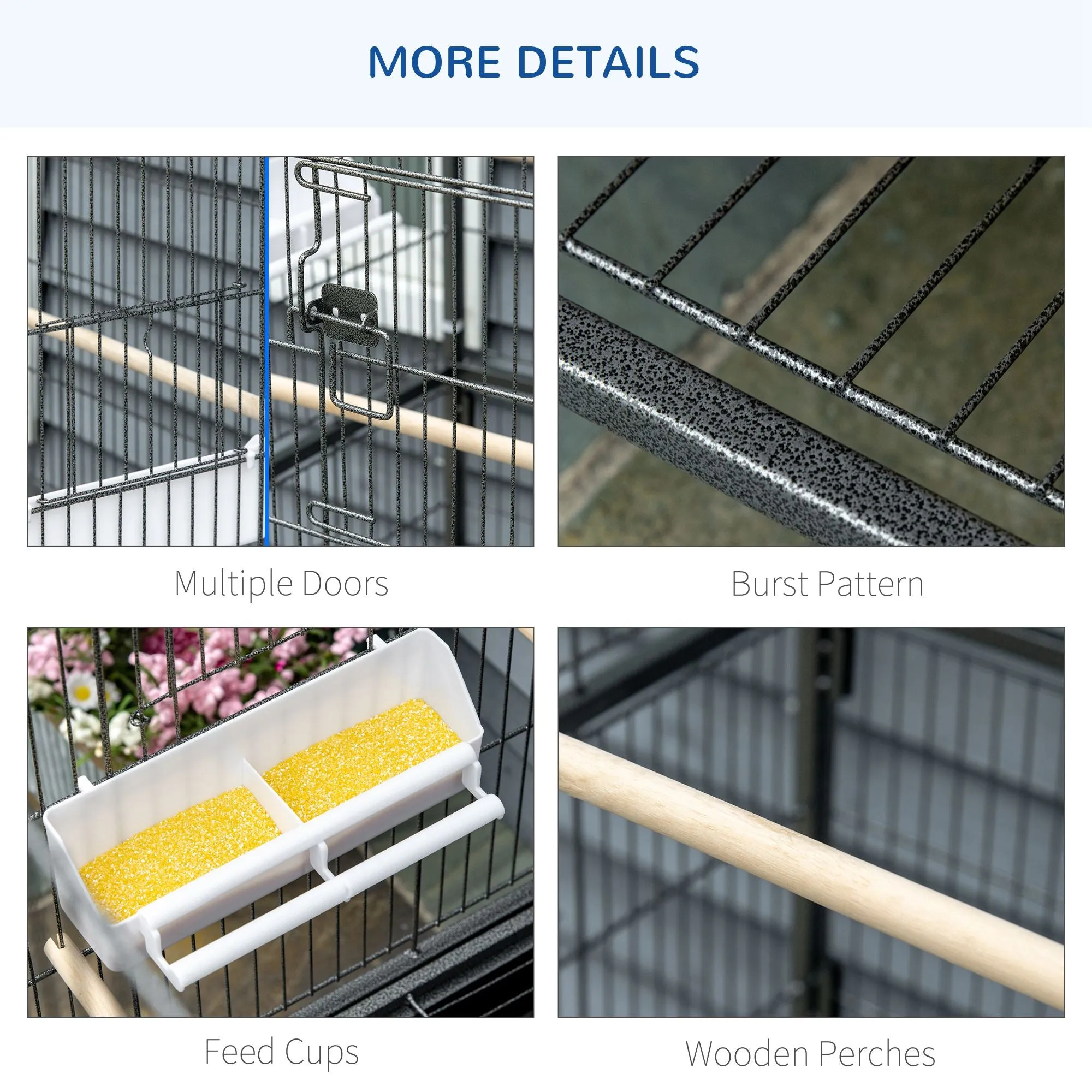 PawHut Large Bird Cage Budgie Cage for Finch Canaries Parrot with Stand Grey