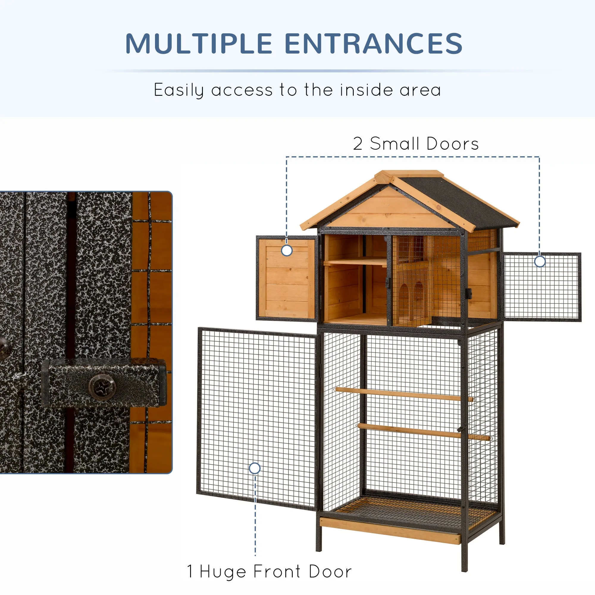 PawHut Wood & Steel Aviary Bird Cage w/ Standing Pole, Nest, Slide-Out Tray