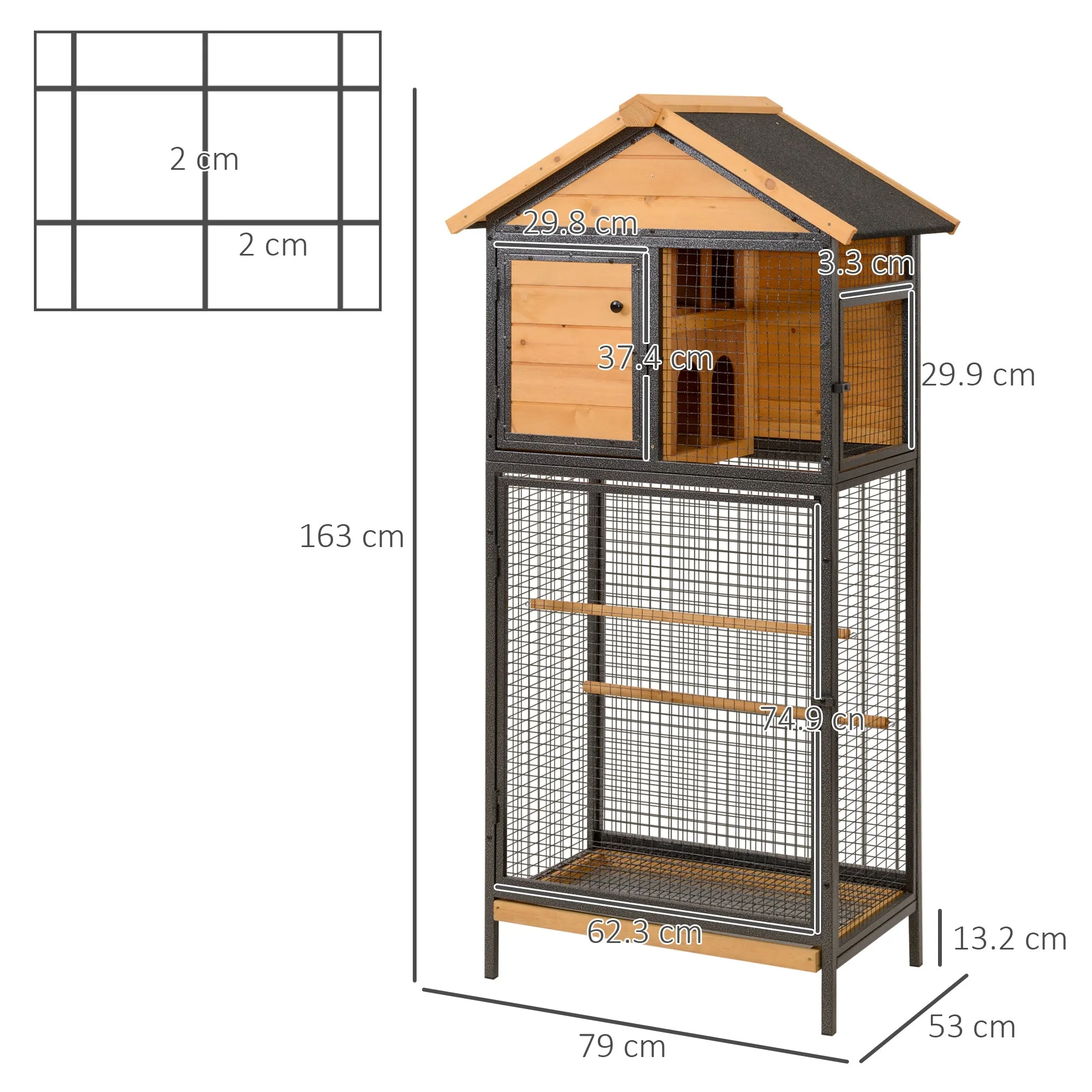 PawHut Wood & Steel Aviary Bird Cage w/ Standing Pole, Nest, Slide-Out Tray
