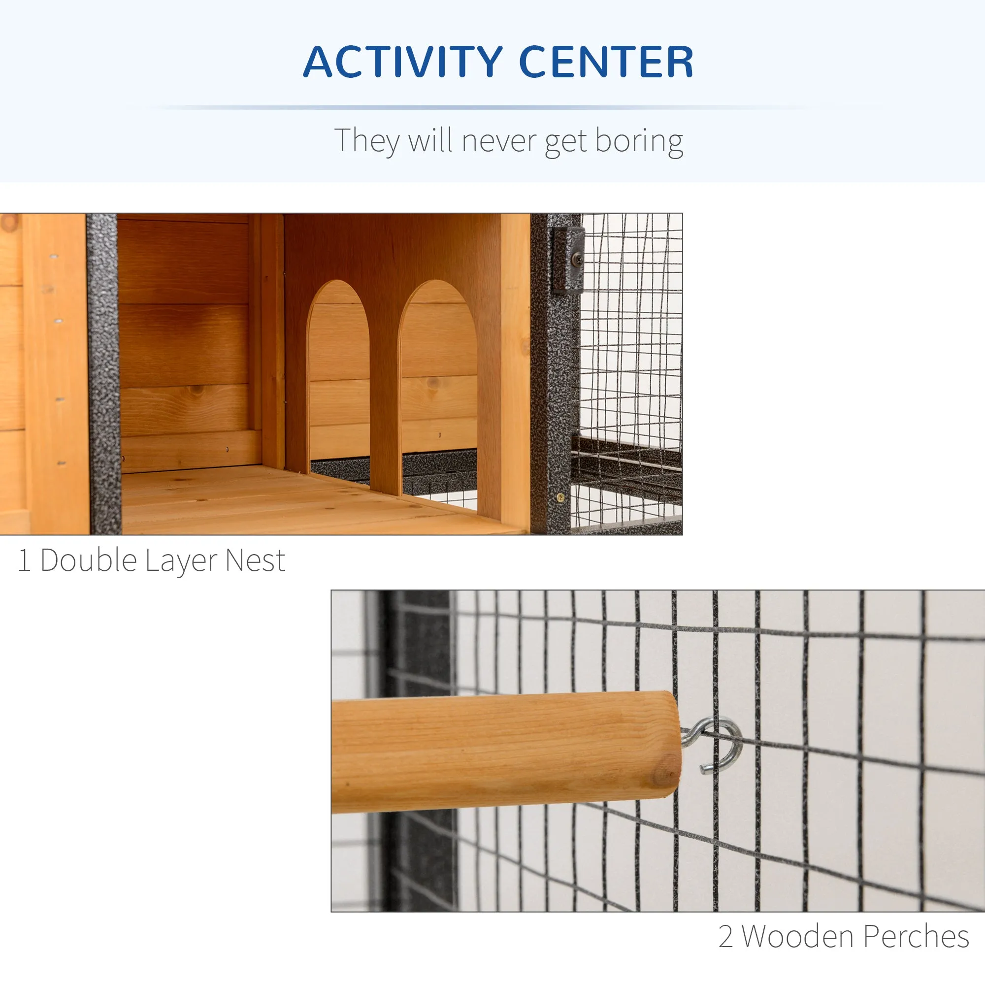 PawHut Wood & Steel Aviary Bird Cage w/ Standing Pole, Nest, Slide-Out Tray