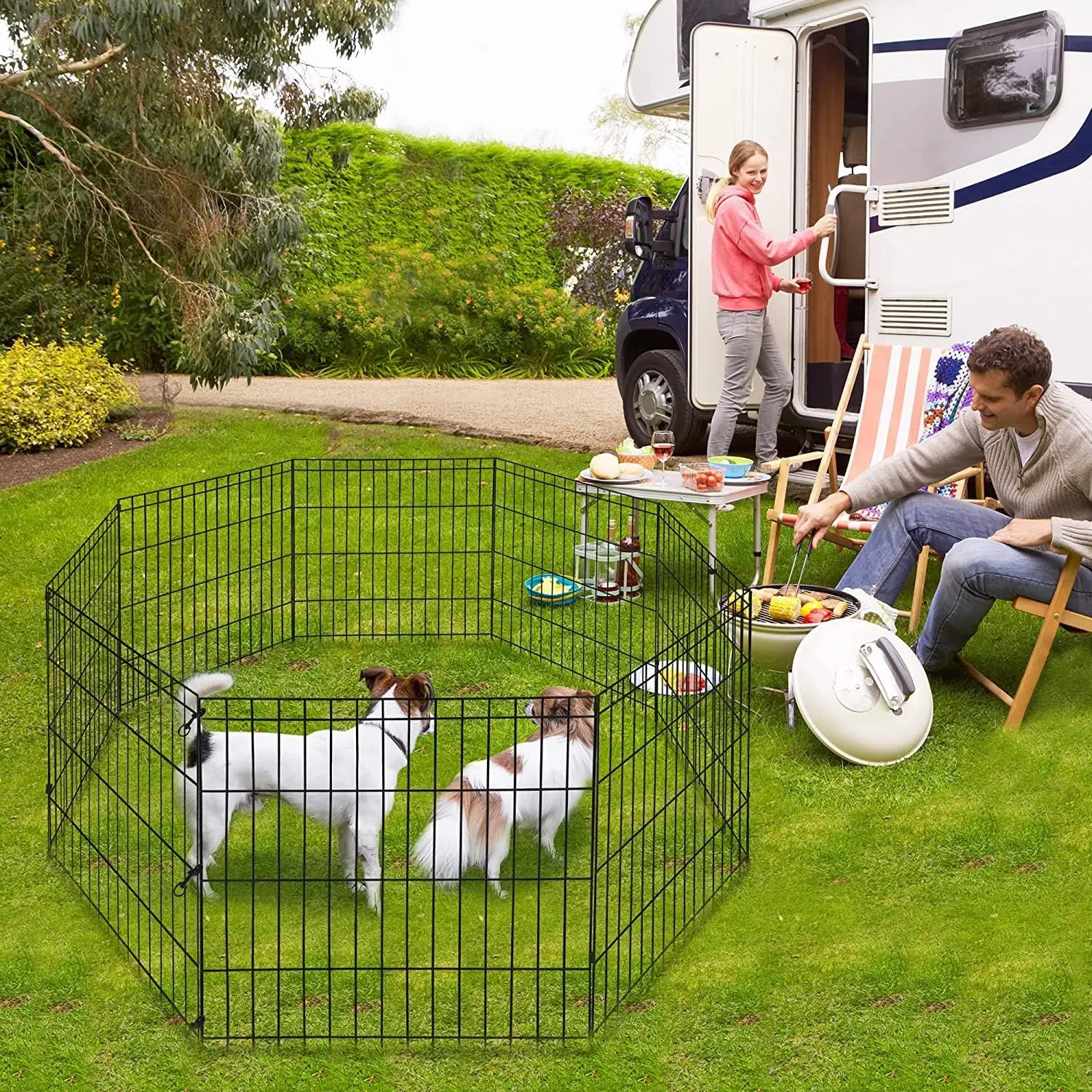 Pet Dog Playpen 24/30/36/42/48 Inch Metal Portable Dog Exercise Pen Indoor Outdoor Folding Yard Puppy Dog Fence for Small Medium Large Dogs 8 Panel