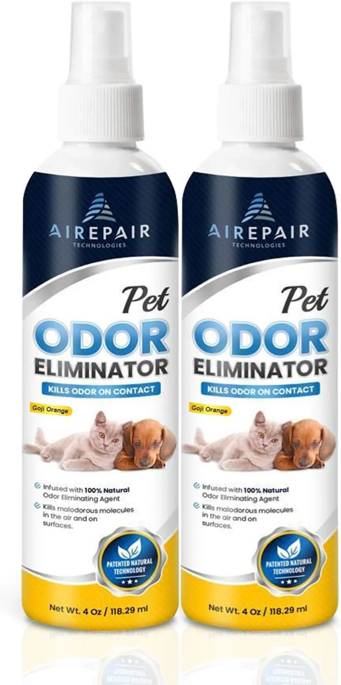 Pet Odor Eliminator for Home-Natural Air Purifier Spray for Cats and Dogs-Deodorizer, Air Freshener- Non-Toxic, Family Safe, Water-Based, Hypoallergenic, Biodegradable Smell (2-Pack, Goji Orange)