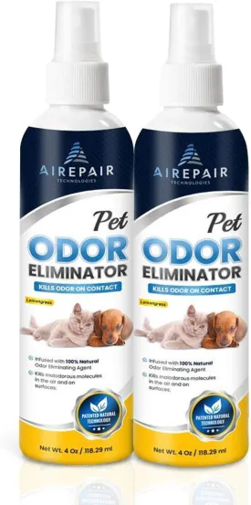 Pet Odor Eliminator for Home-Natural Air Purifier Spray for Cats and Dogs-Deodorizer, Air Freshener- Non-Toxic, Family Safe, Water-Based, Hypoallergenic, Biodegradable Smell (2-Pack, Lemongrass)