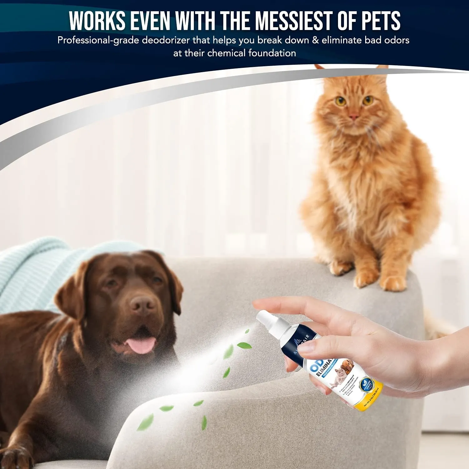 Pet Odor Eliminator for Home-Natural Air Purifier Spray for Cats and Dogs-Deodorizer, Air Freshener- Non-Toxic, Family Safe, Water-Based, Hypoallergenic, Biodegradable Smell (2-Pack, Lemongrass)