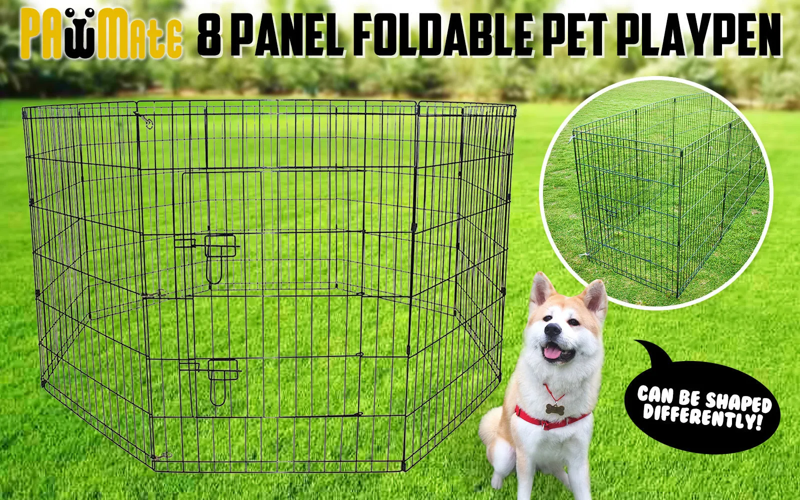 Pet Playpen 8 Panel 24in Foldable Dog Exercise Enclosure Fence Cage