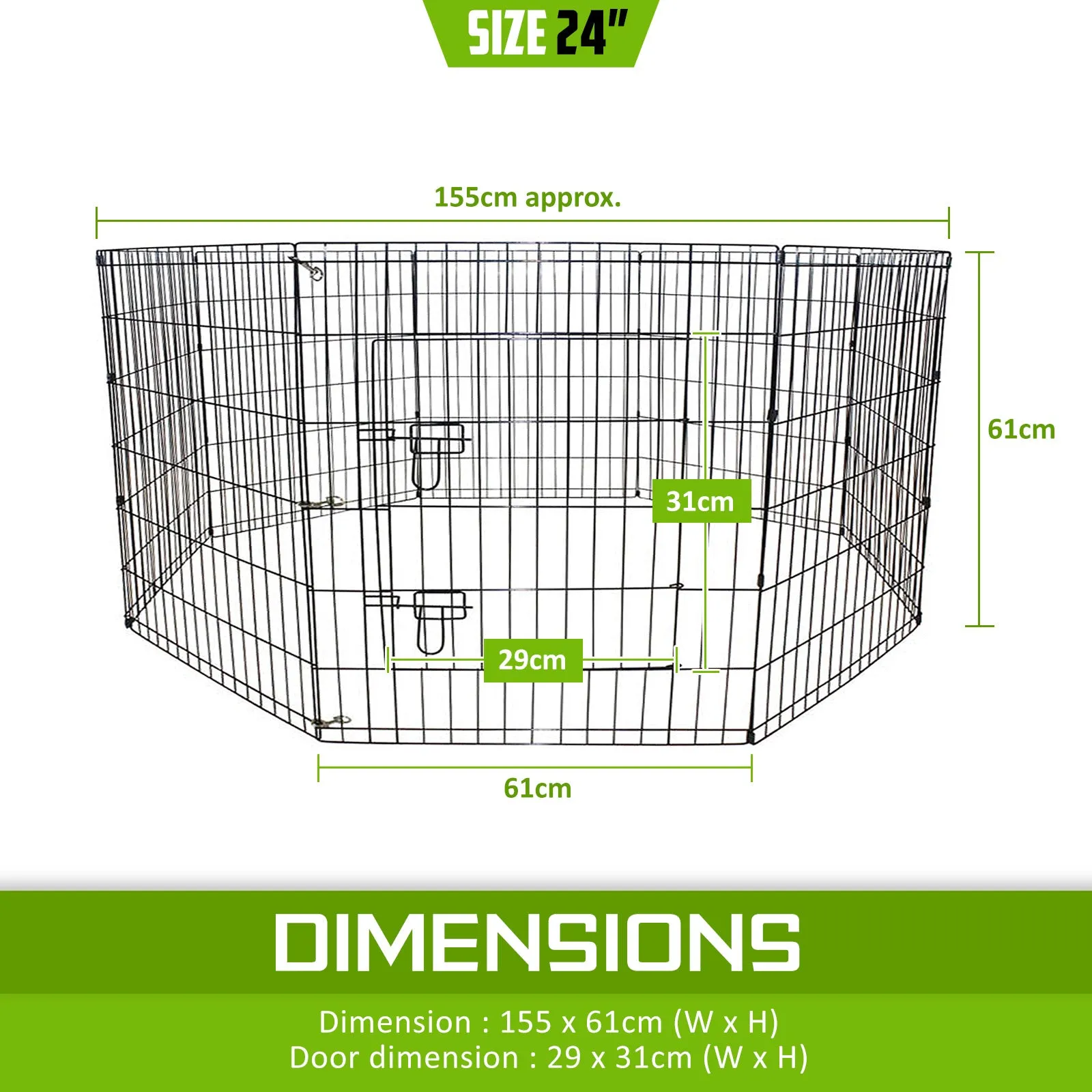 Pet Playpen 8 Panel 24in Foldable Dog Exercise Enclosure Fence Cage