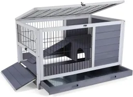 PETSFIT Guinea Pig House Leak Proof Design, Spruce Wood Rabbit Hutch with Bottom Net Hideout for Rest and Ramp for Enter and Out Solid Grey
