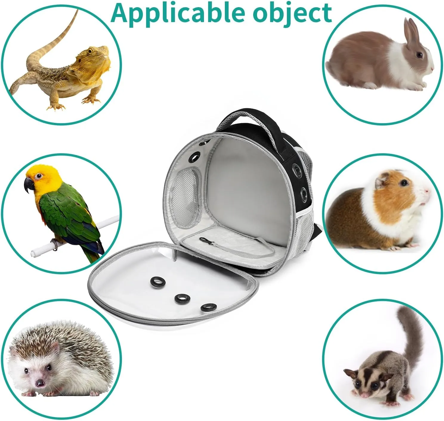 Portable Travel pet Backpack Carrier Hamster Bag Guinea Pig Bird Small Dog cat Turtle Carrier Rabbit Cage Squirrel Bearded Dragon Breathable Hangbag (Black)