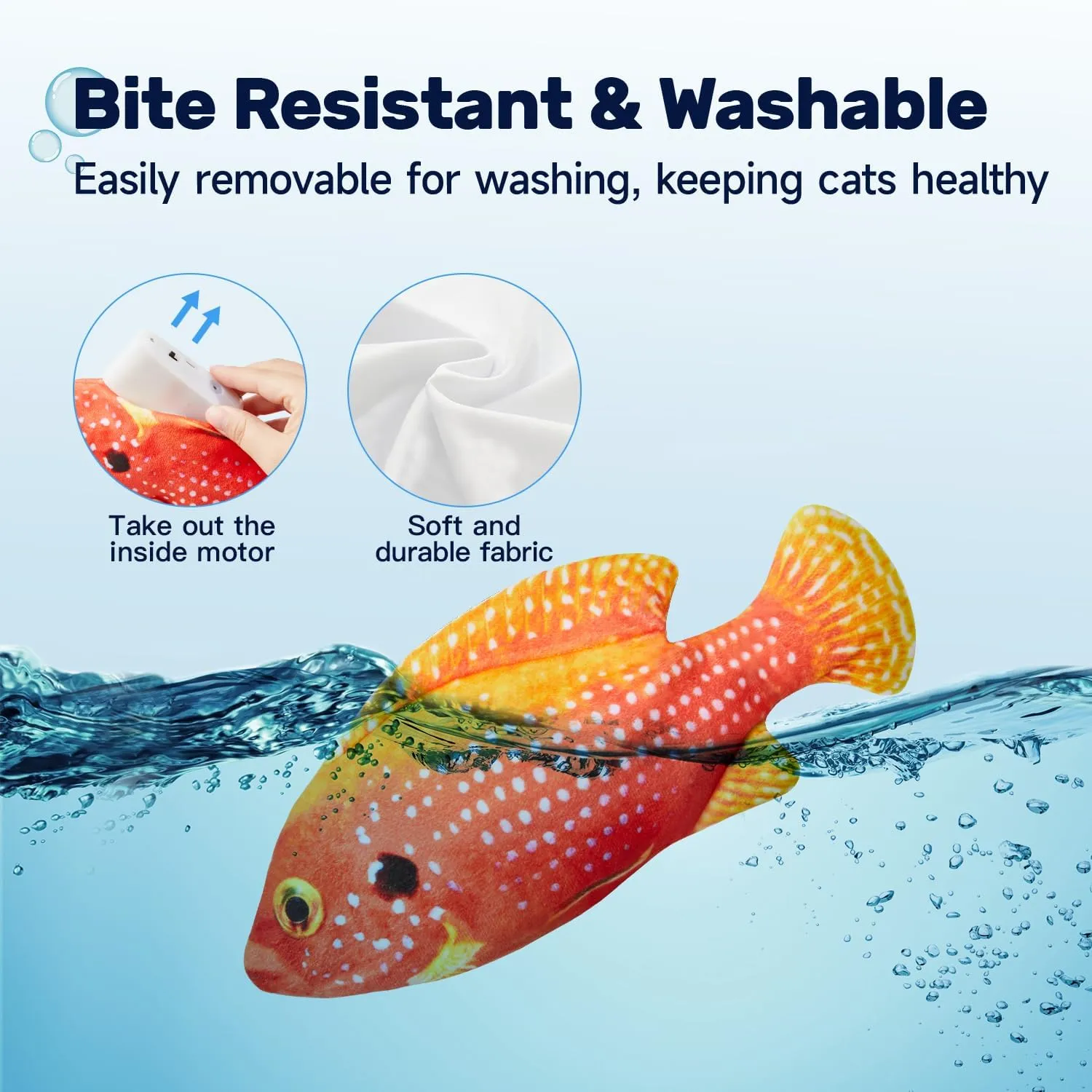 Potaroma Flopping Fish Cat Toy, Interactive Moving Floppy Gemfish, Catnip & Silvervine Enrichment, Kitten Kicker Indoor Exercise for All Breeds, 10.5 Inches