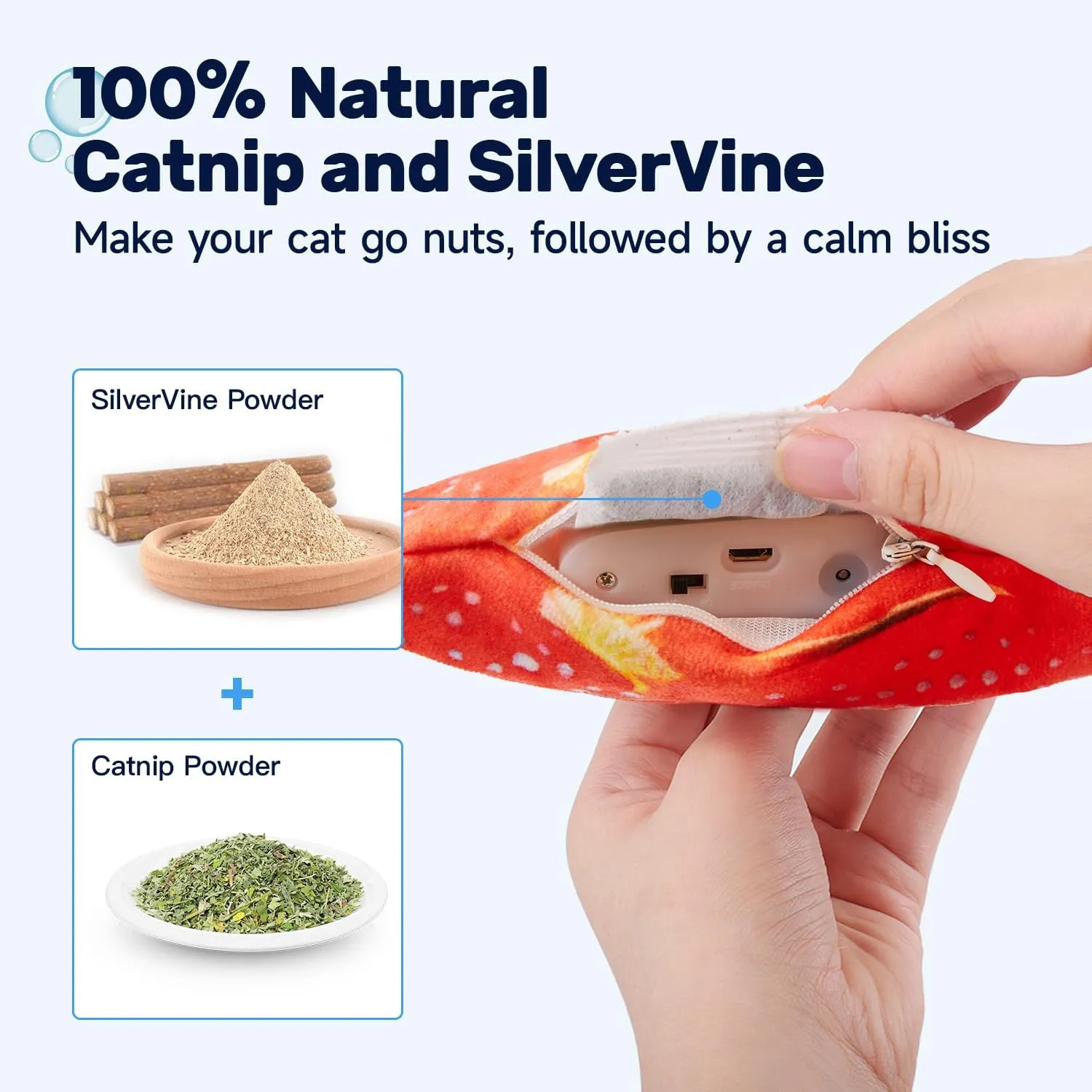 Potaroma Flopping Fish Cat Toy, Interactive Moving Floppy Gemfish, Catnip & Silvervine Enrichment, Kitten Kicker Indoor Exercise for All Breeds, 10.5 Inches