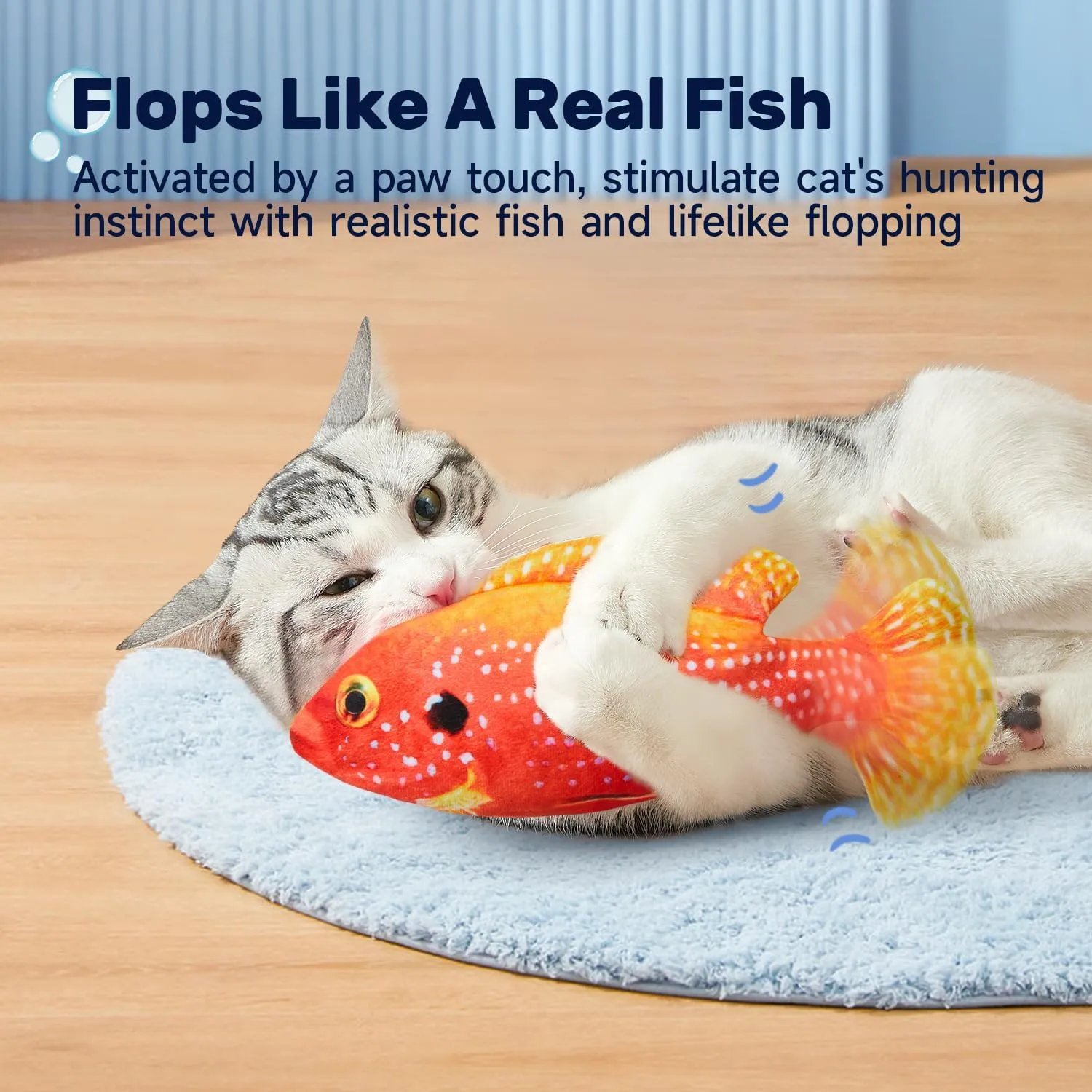 Potaroma Flopping Fish Cat Toy, Interactive Moving Floppy Gemfish, Catnip & Silvervine Enrichment, Kitten Kicker Indoor Exercise for All Breeds, 10.5 Inches