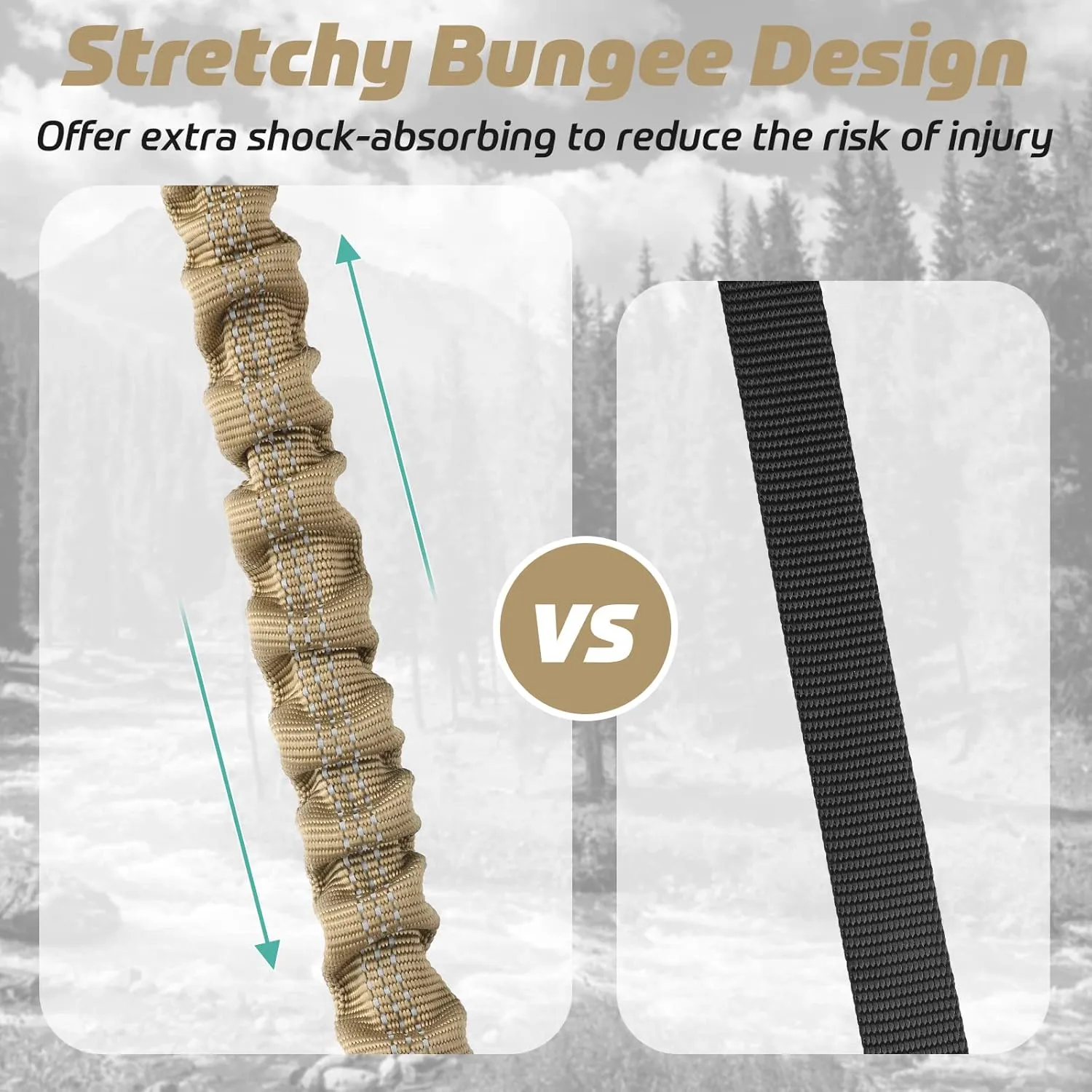 rabbitgoo Tactical Bungee Dog Leash with Shock Absorption, Military Training Leash with 2 Padded Control Handles for Medium Large Dogs, 5.2FT, Brown