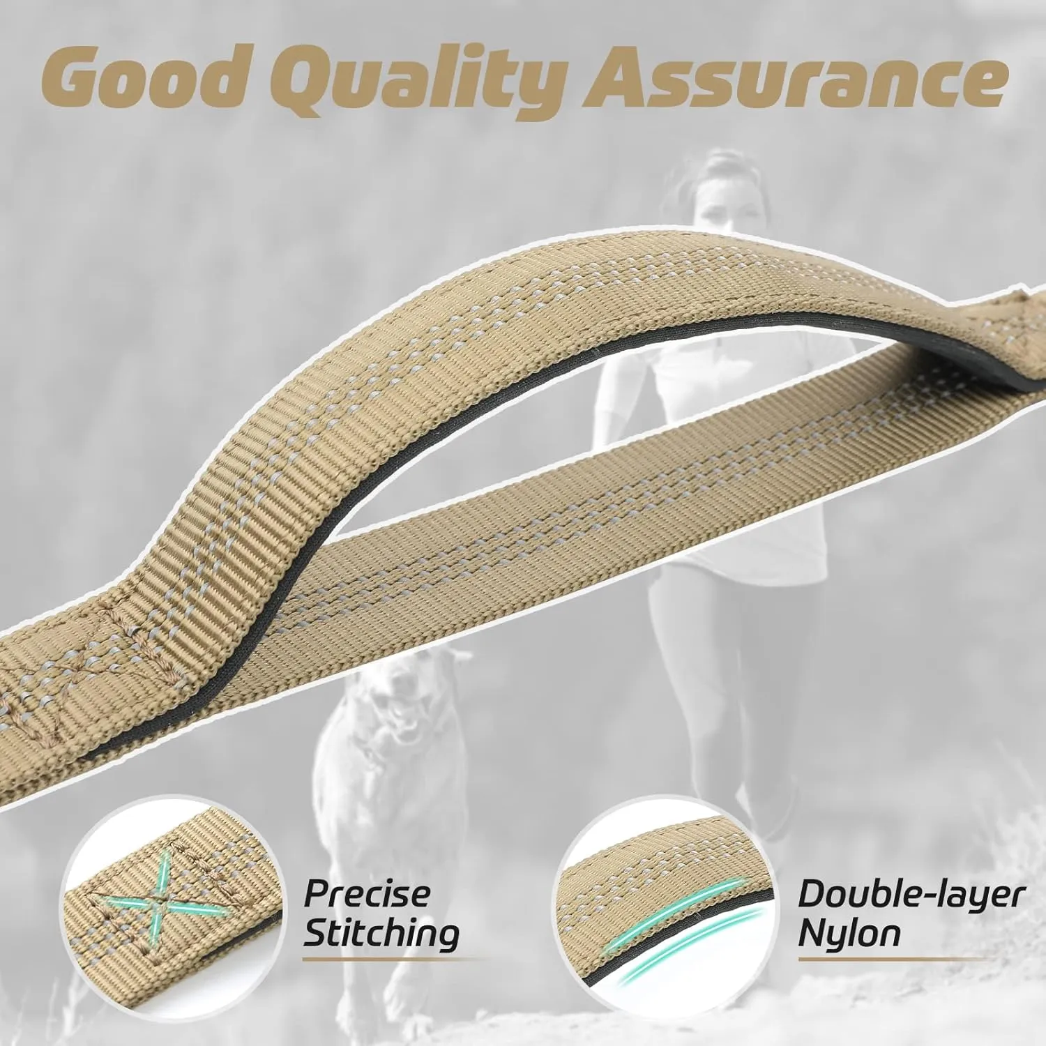 rabbitgoo Tactical Bungee Dog Leash with Shock Absorption, Military Training Leash with 2 Padded Control Handles for Medium Large Dogs, 5.2FT, Brown