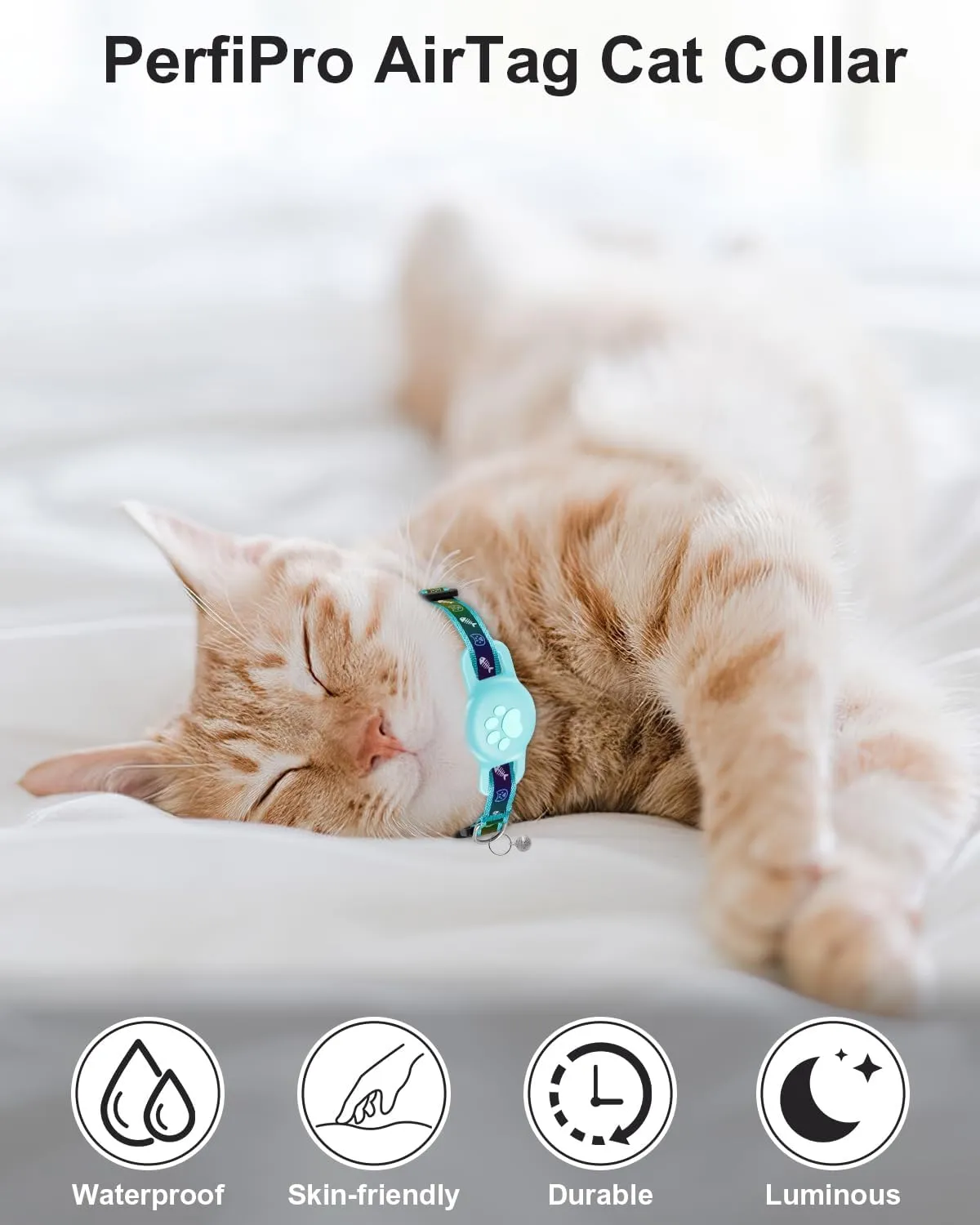 Reflective Airtag Cat Collar, Breakaway Cat Airtag Collar with Escape Buckle, Lightweight Cat Collar with Luminous Apple Air Tag Holder, Hidden GPS Tracker Holder for Cats