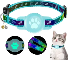 Reflective Airtag Cat Collar, Breakaway Cat Airtag Collar with Escape Buckle, Lightweight Cat Collar with Luminous Apple Air Tag Holder, Hidden GPS Tracker Holder for Cats
