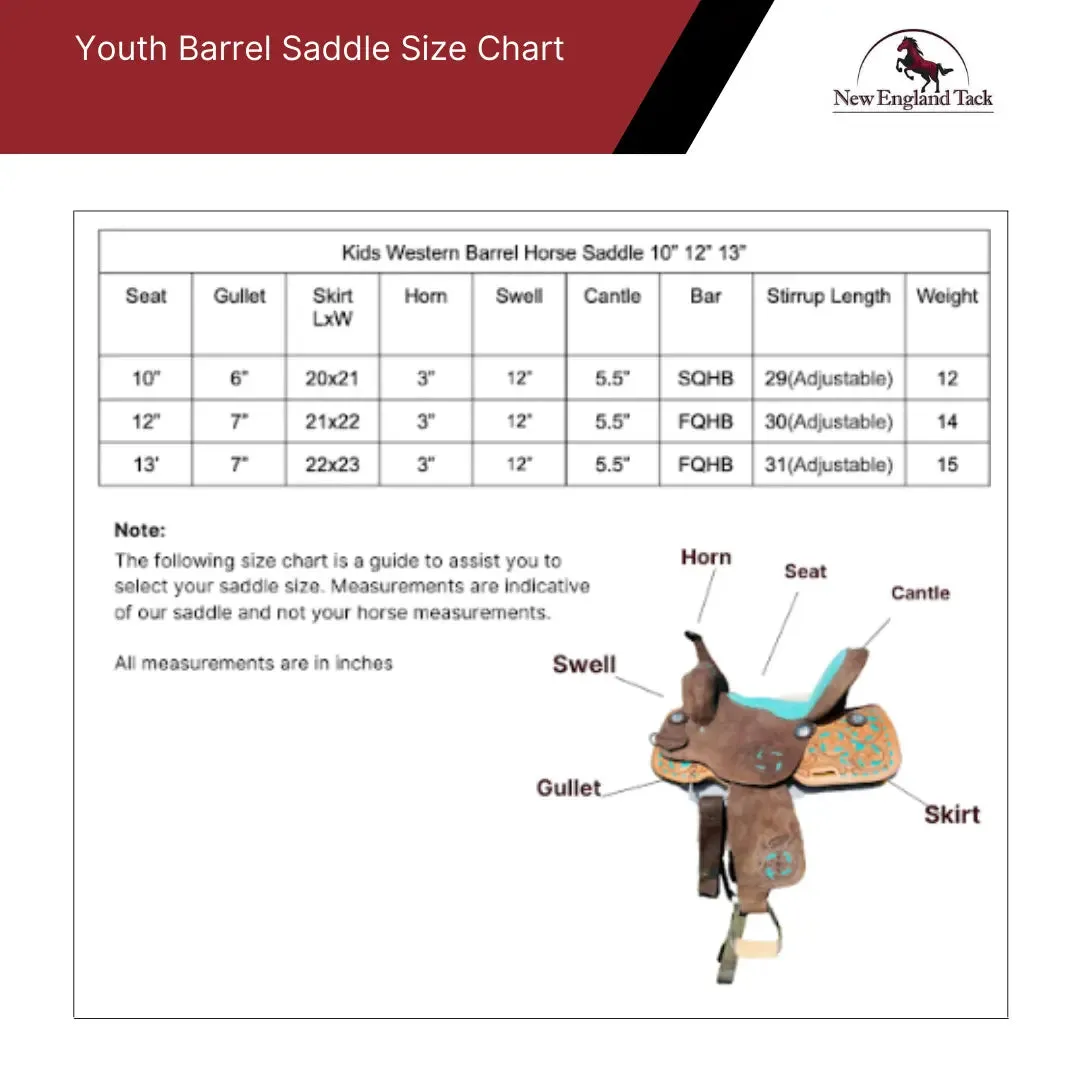 Resistance Youth/Pony Turquoise Suede And Floral Tool Barrel Saddle - 10 12 13 Inch