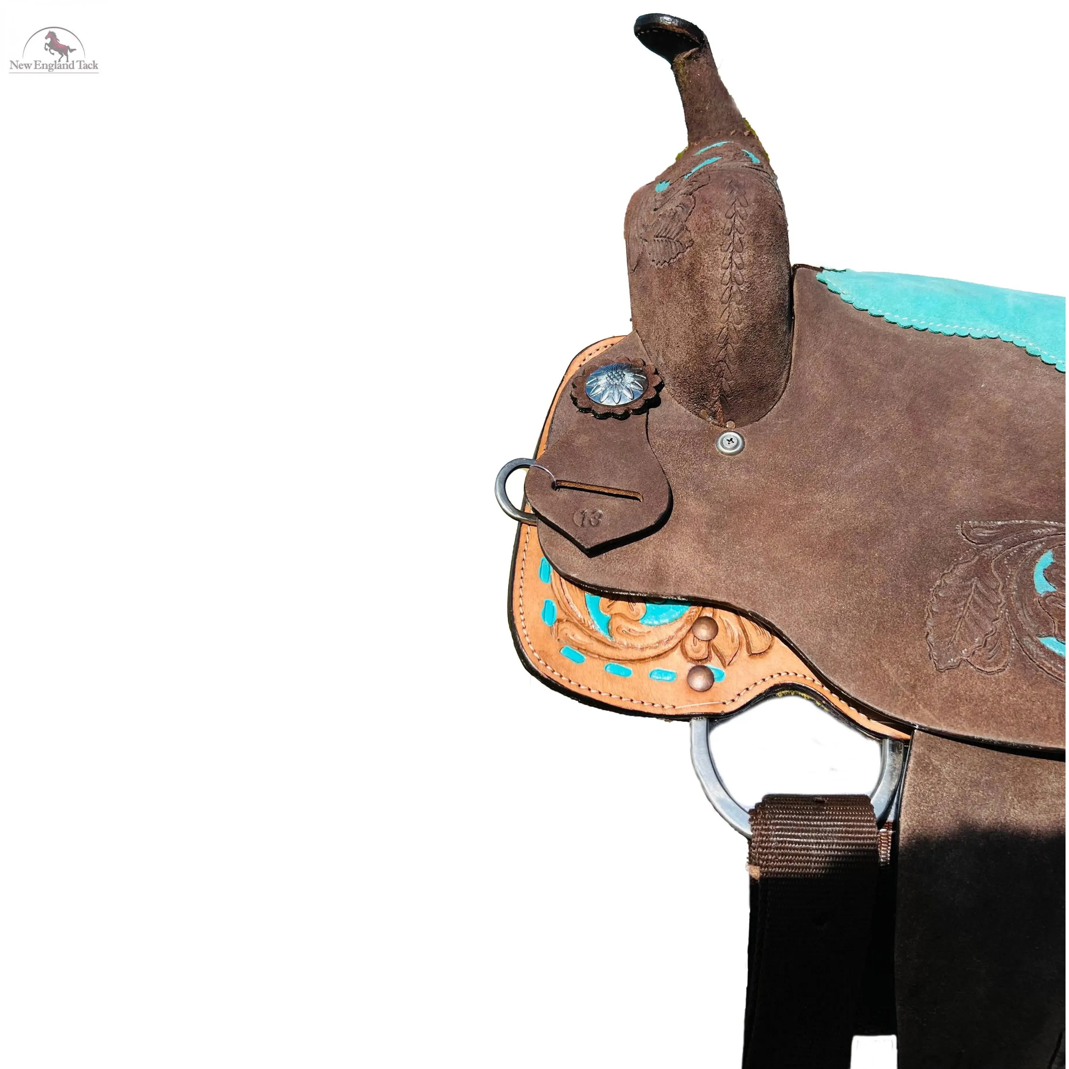 Resistance Youth/Pony Turquoise Suede And Floral Tool Barrel Saddle - 10 12 13 Inch