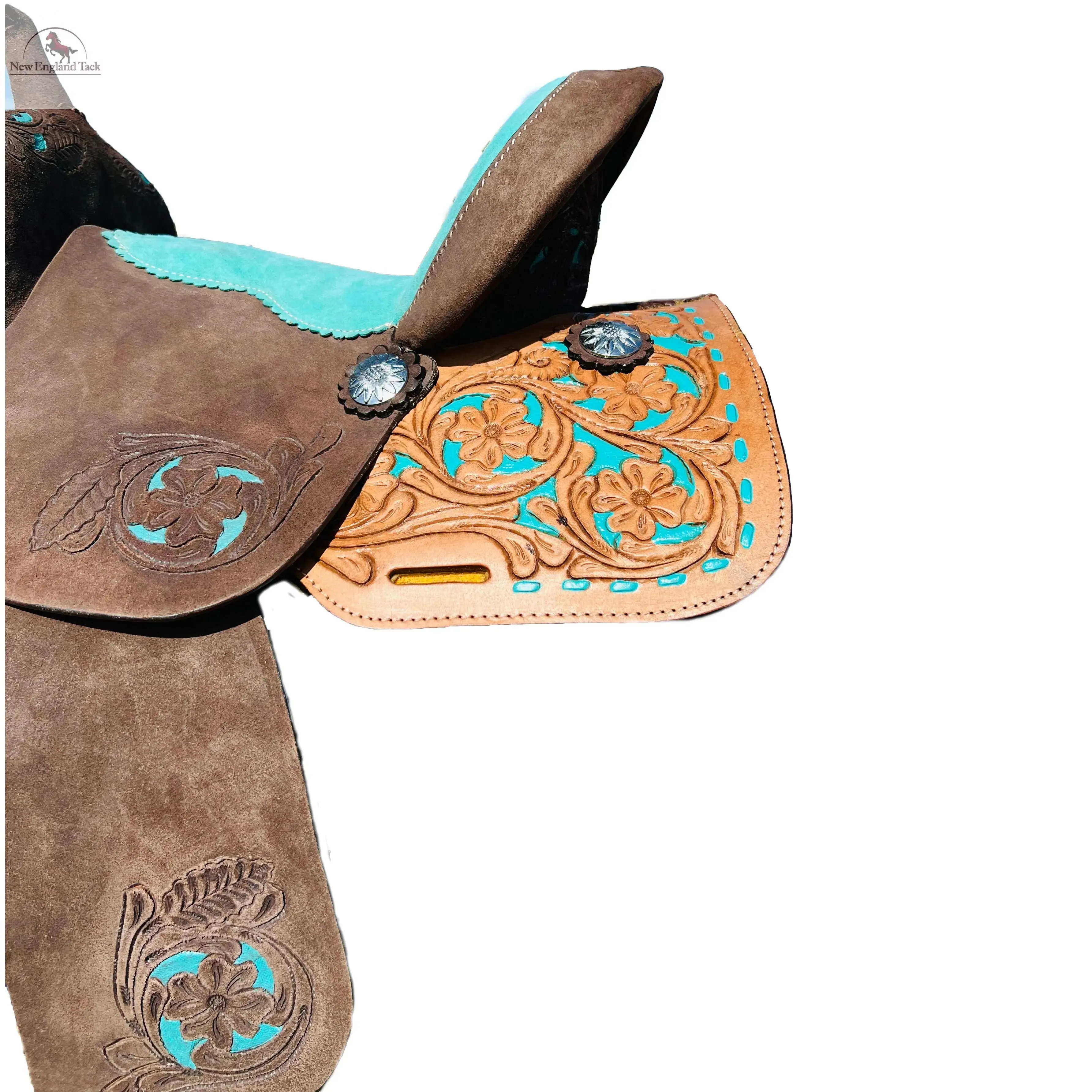 Resistance Youth/Pony Turquoise Suede And Floral Tool Barrel Saddle - 10 12 13 Inch