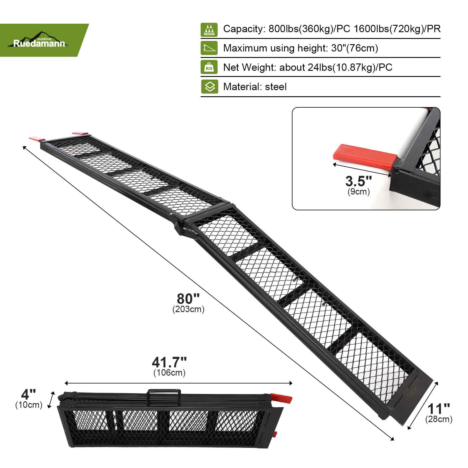 Ruedamann® 80"L Steel Loading Ramp Floding Pack of 1